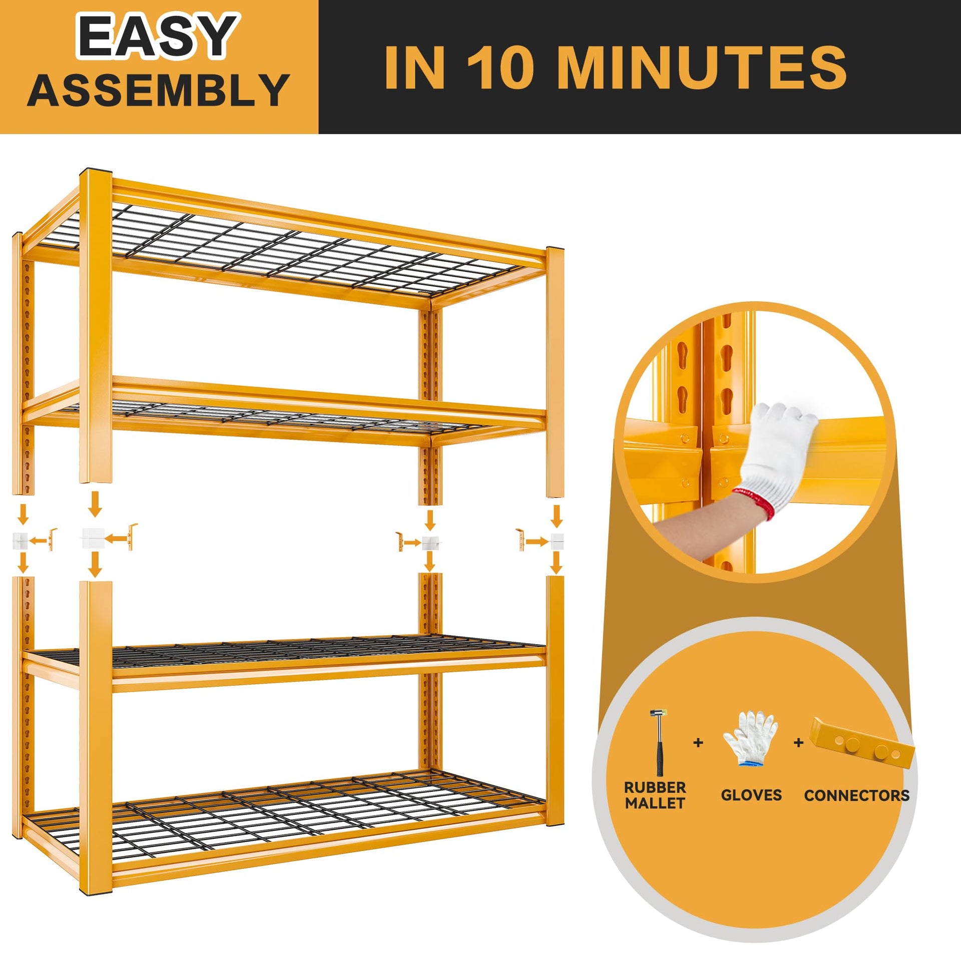 40" W Yellow Garage Shelving with Double