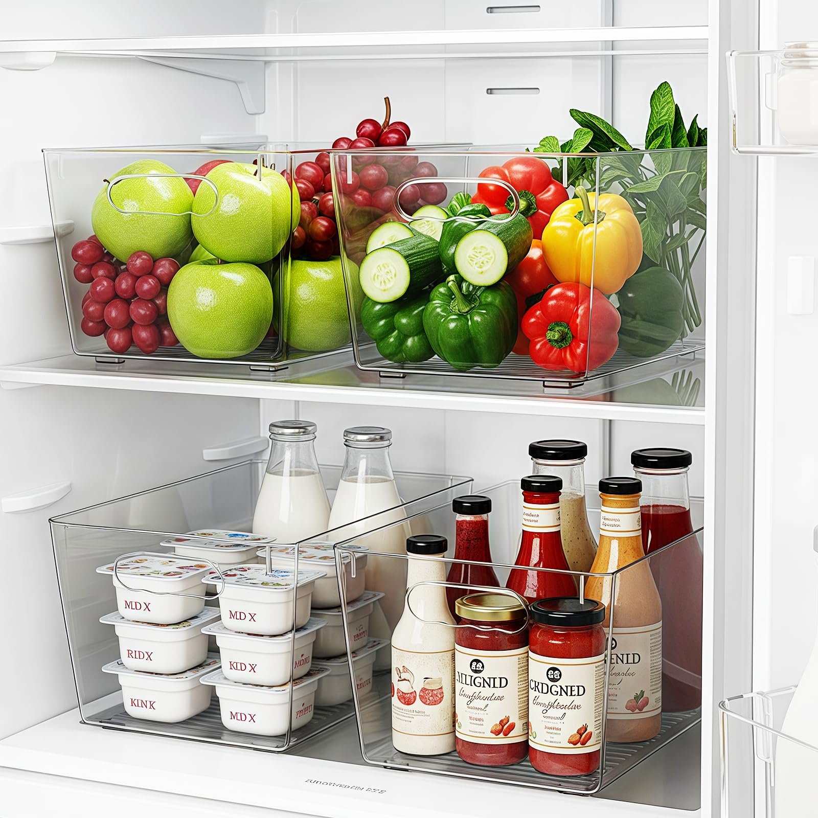 Clear Fridge Organizer Bins with Handles
