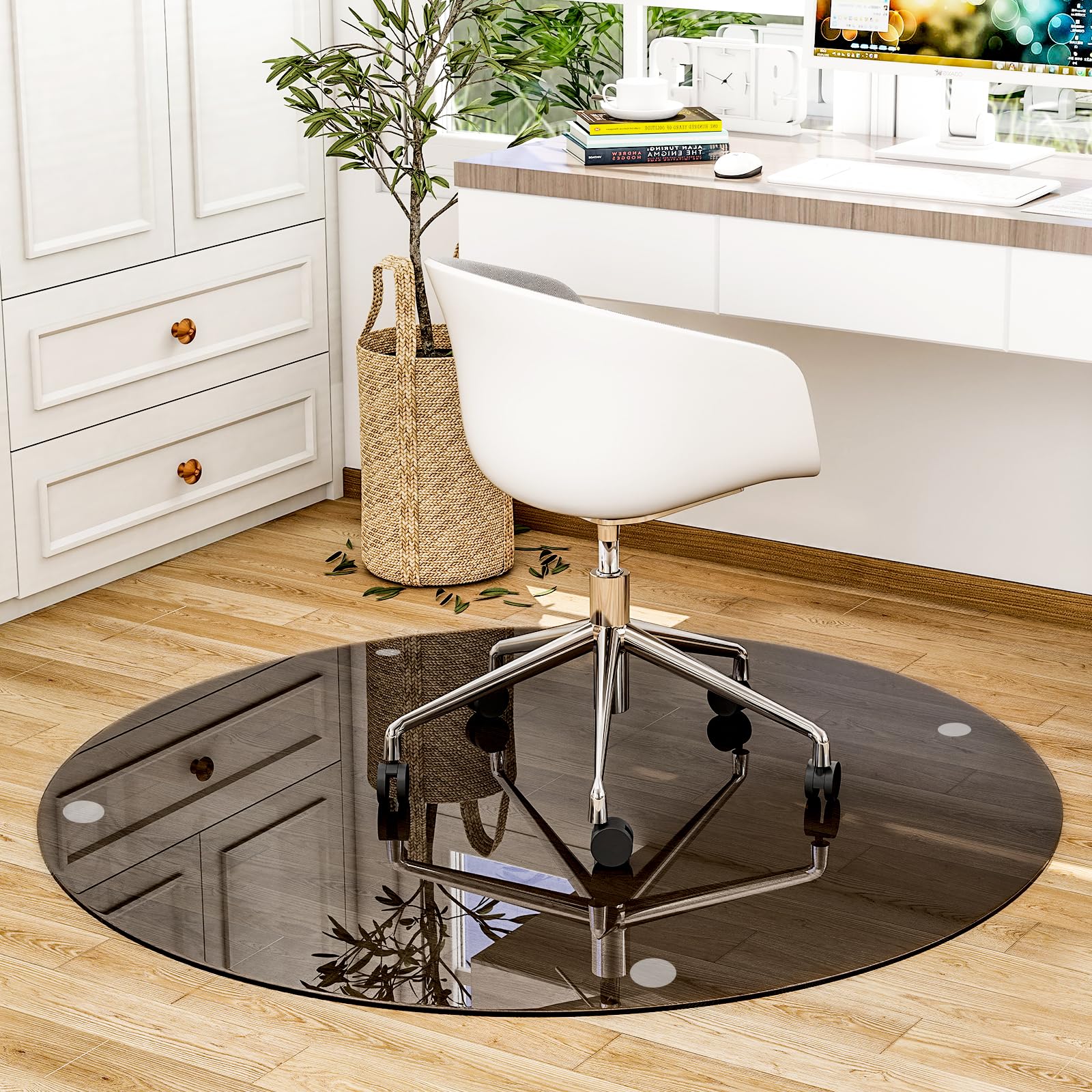 46" x 46" Round Tempered Glass Chair Mat for Carpet & Hardwood