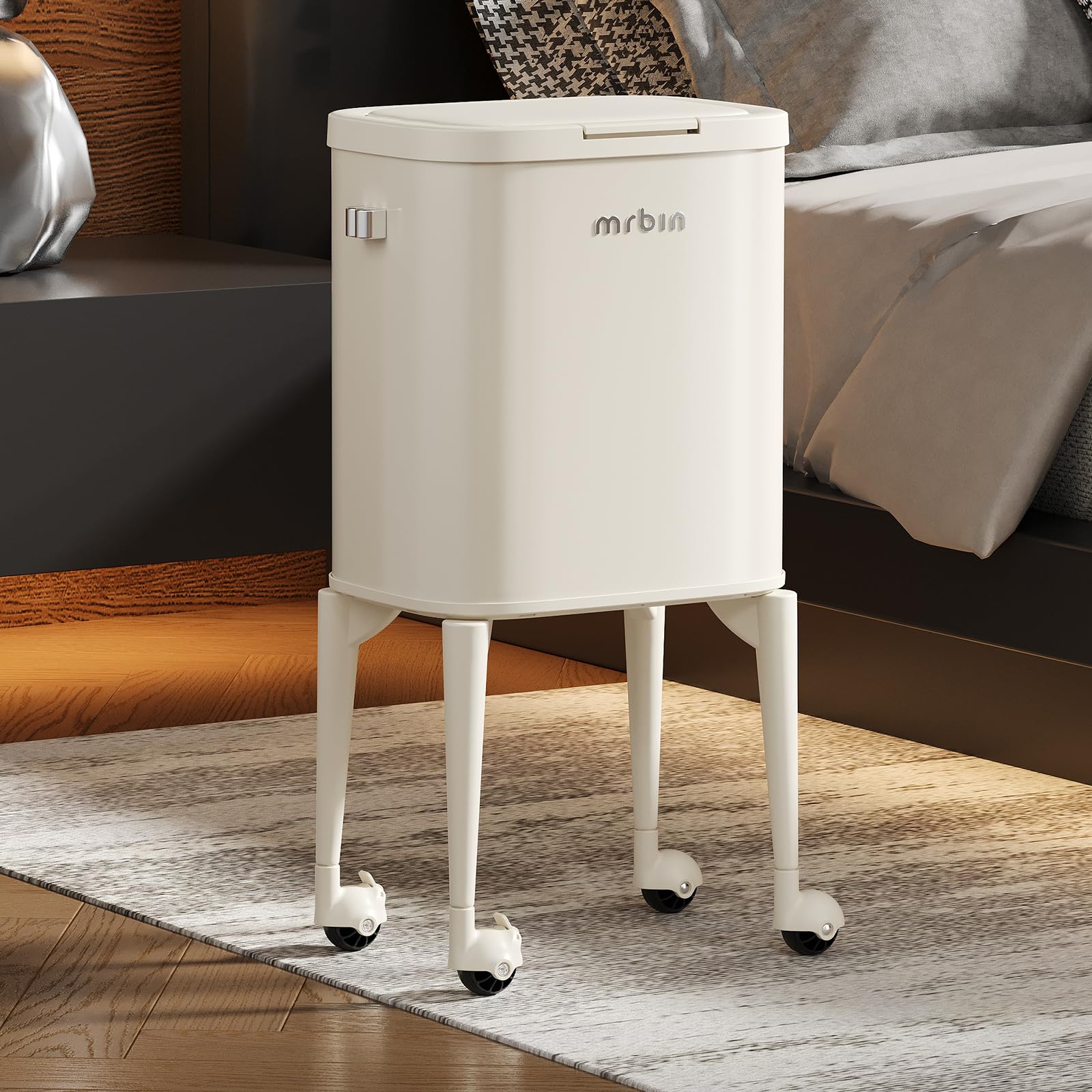 Metal Kitchen Trash Can with Wheel Legs
