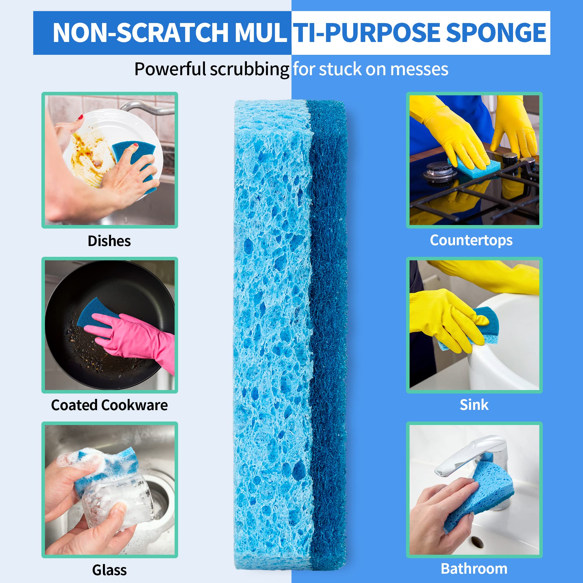 Non Scratch Cellulose Scrub Sponges 24 Pack (24 Count)