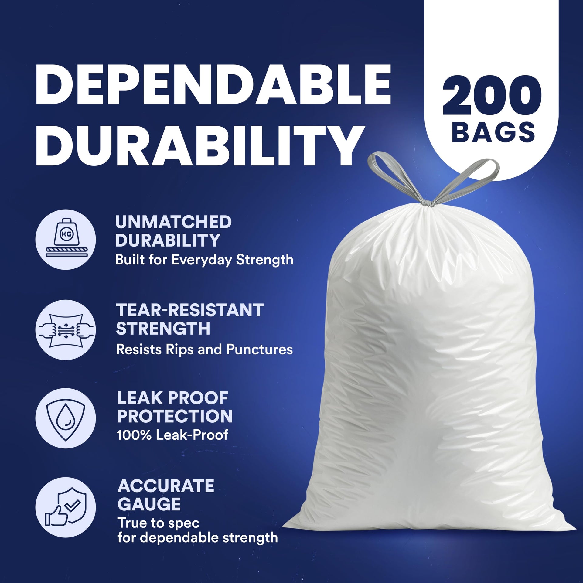 4 6 Gallon White Drawstring Bags (200 Count)