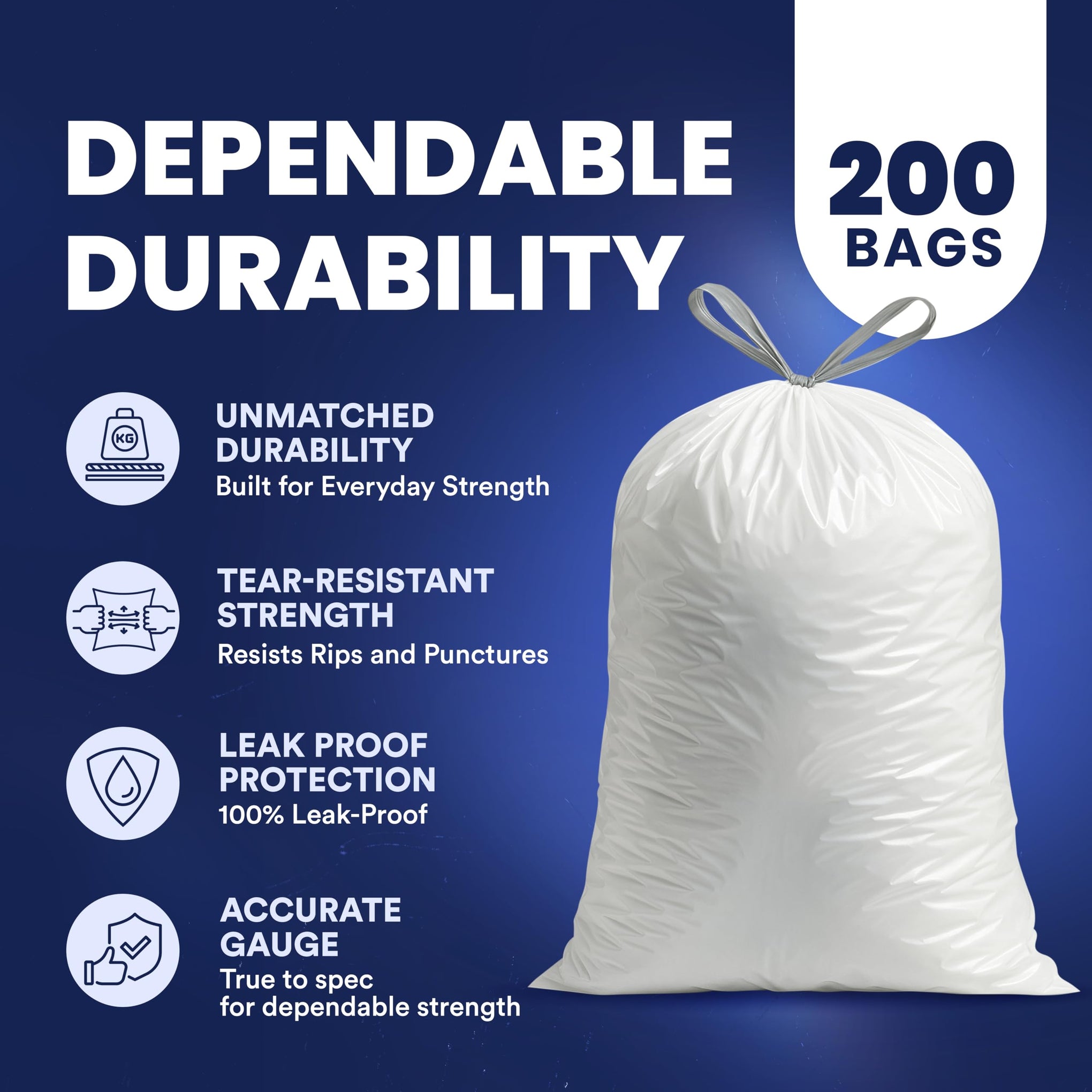 4 6 Gallon White Drawstring Bags (200 Count)