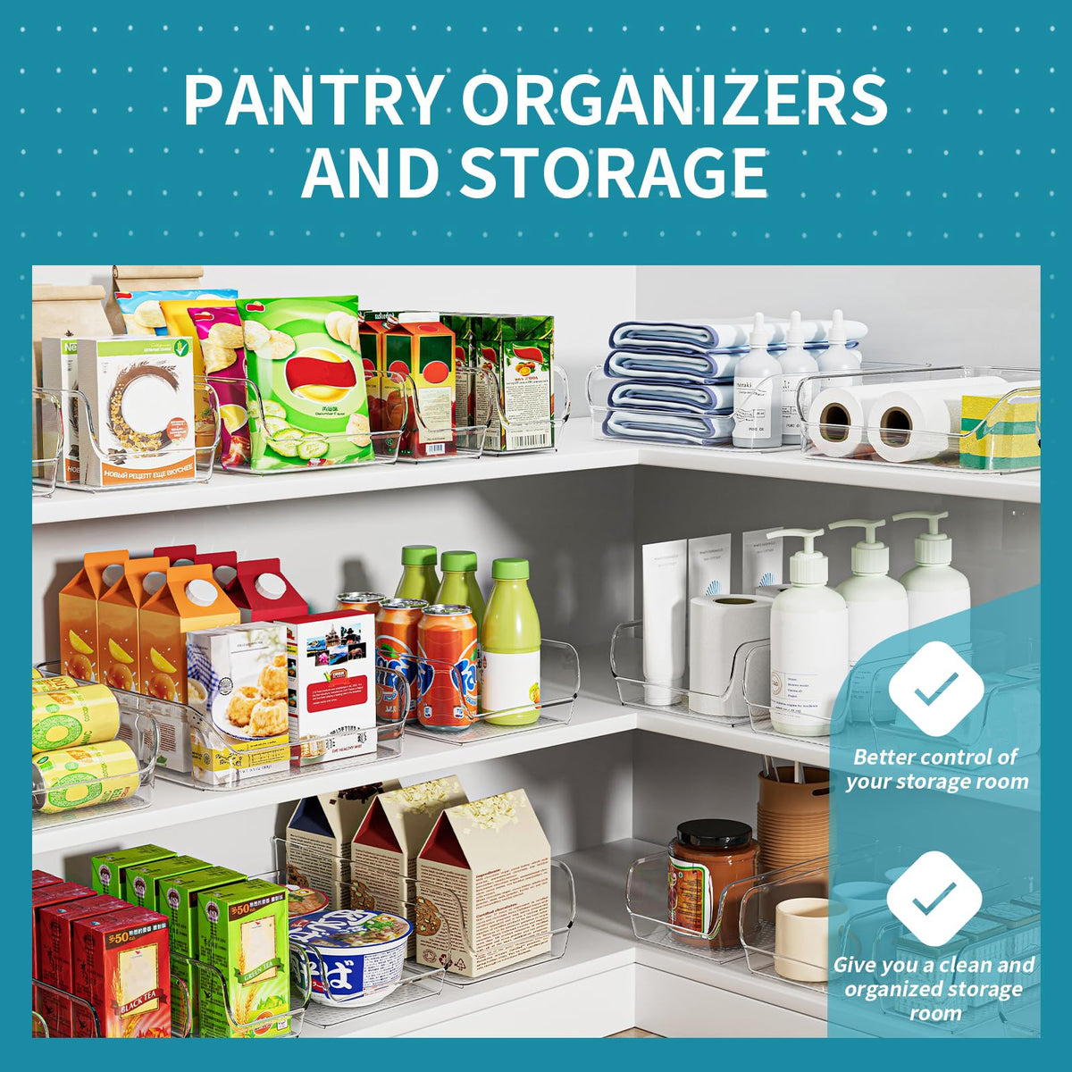 Set of 4 Clear Storage Bins for Fridge & Cabinet Organization