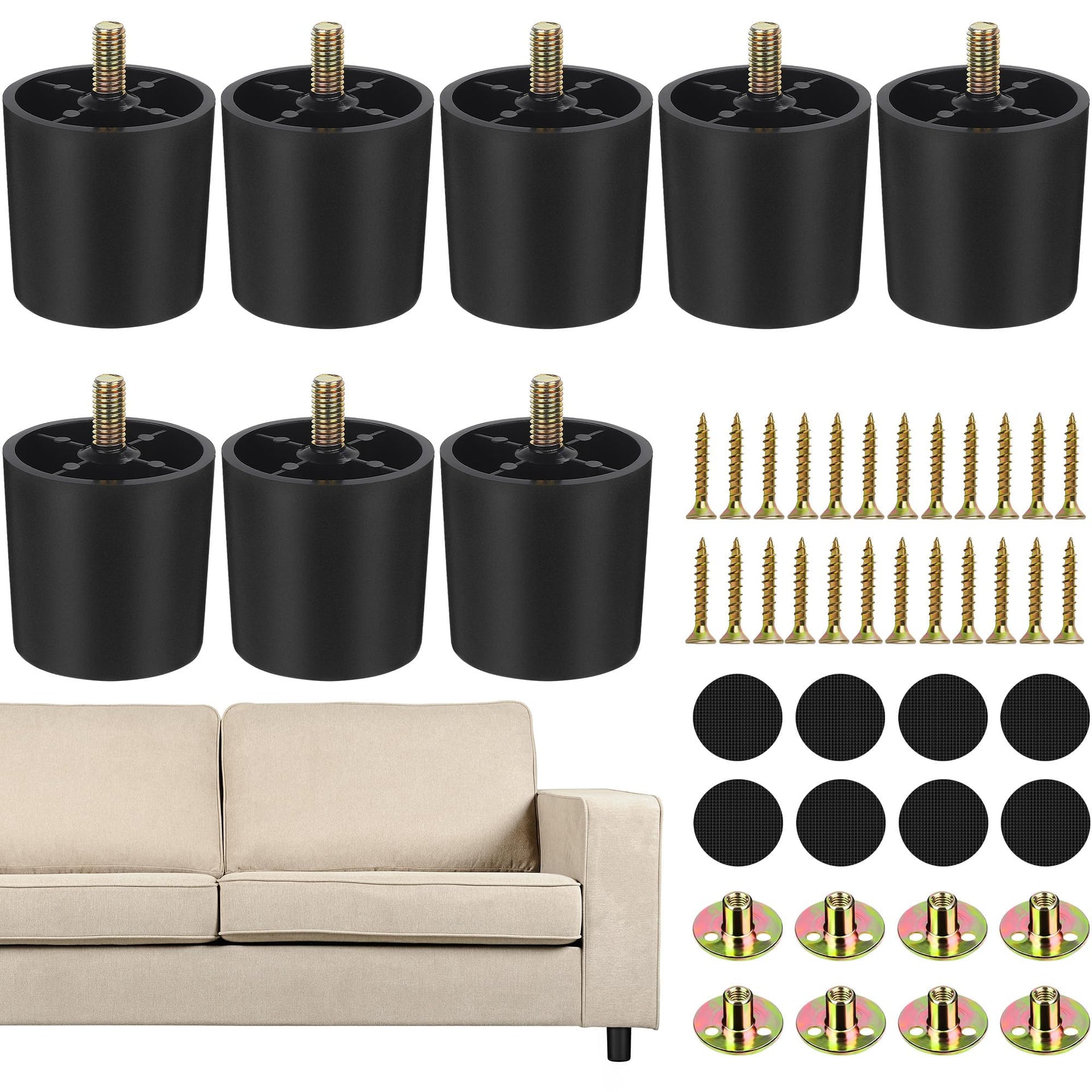 8 Pack 2 Inch Plastic Furniture Legs with M8 T (48 Count)