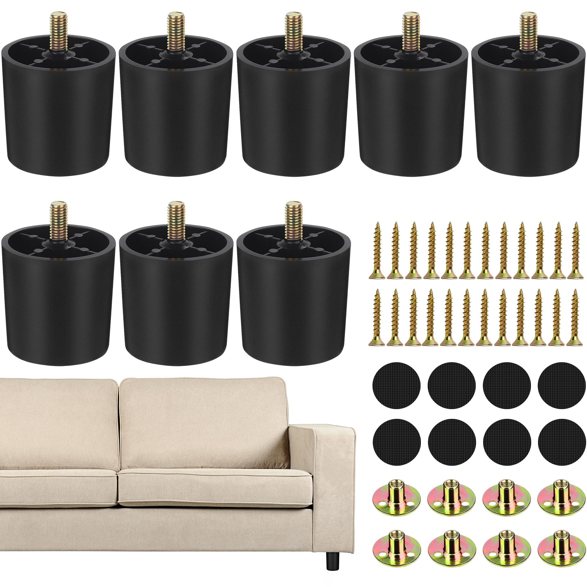 8 Pack 2 Inch Plastic Furniture Legs with M8 T (48 Count)