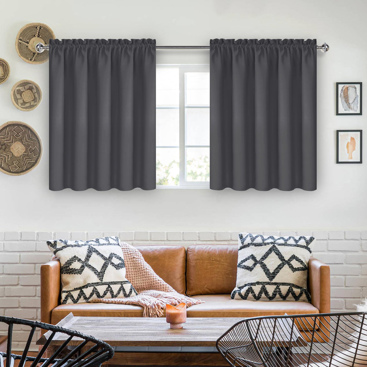 Short Blackout Curtains 60 x 36 Inch for Kitchen RV Bunk Dark Grey (2 Count)