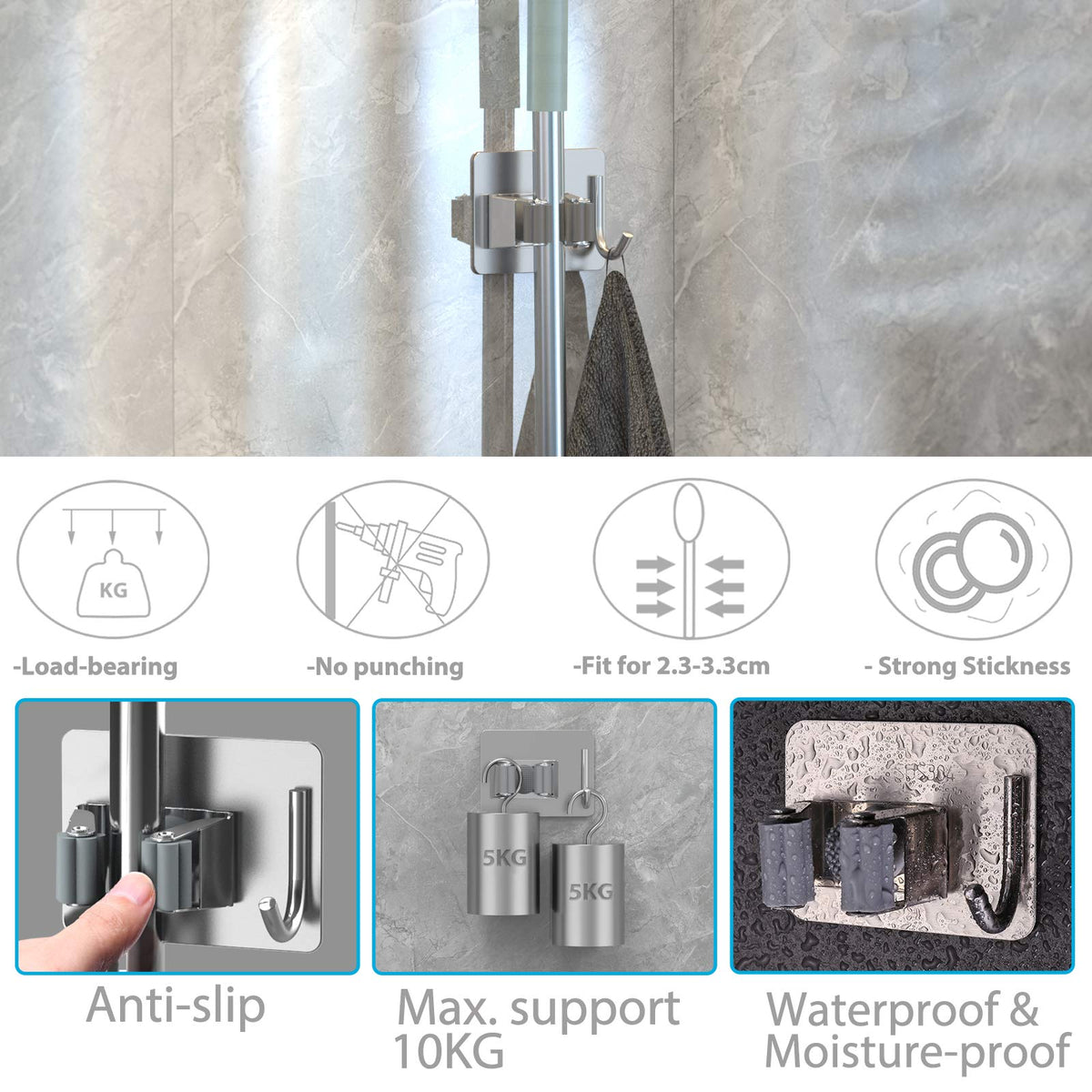 Broom Holder Wall Mount 6Pcs