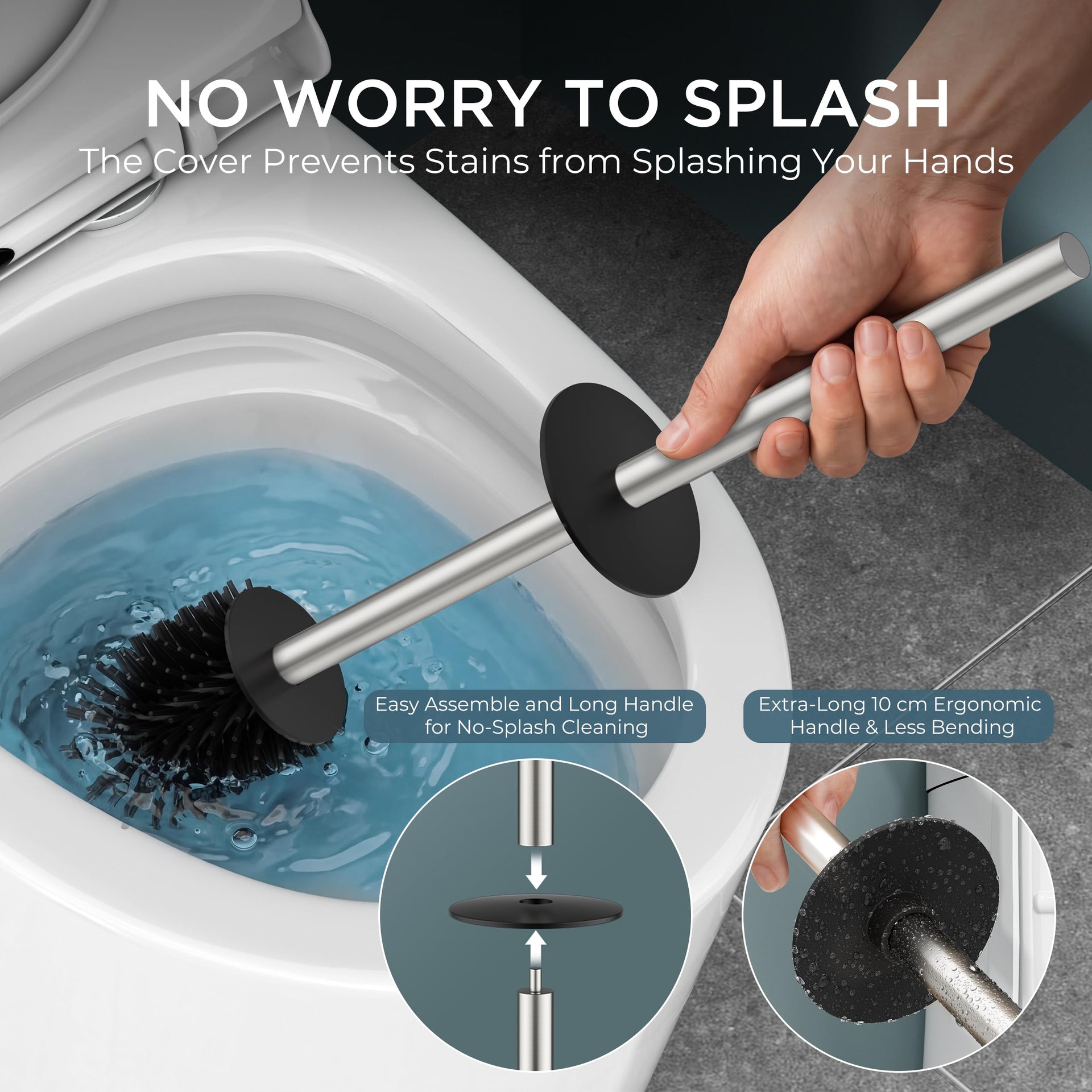 Stainless Steel Toilet Bowl Brush Scrubber and Holder Set Tall