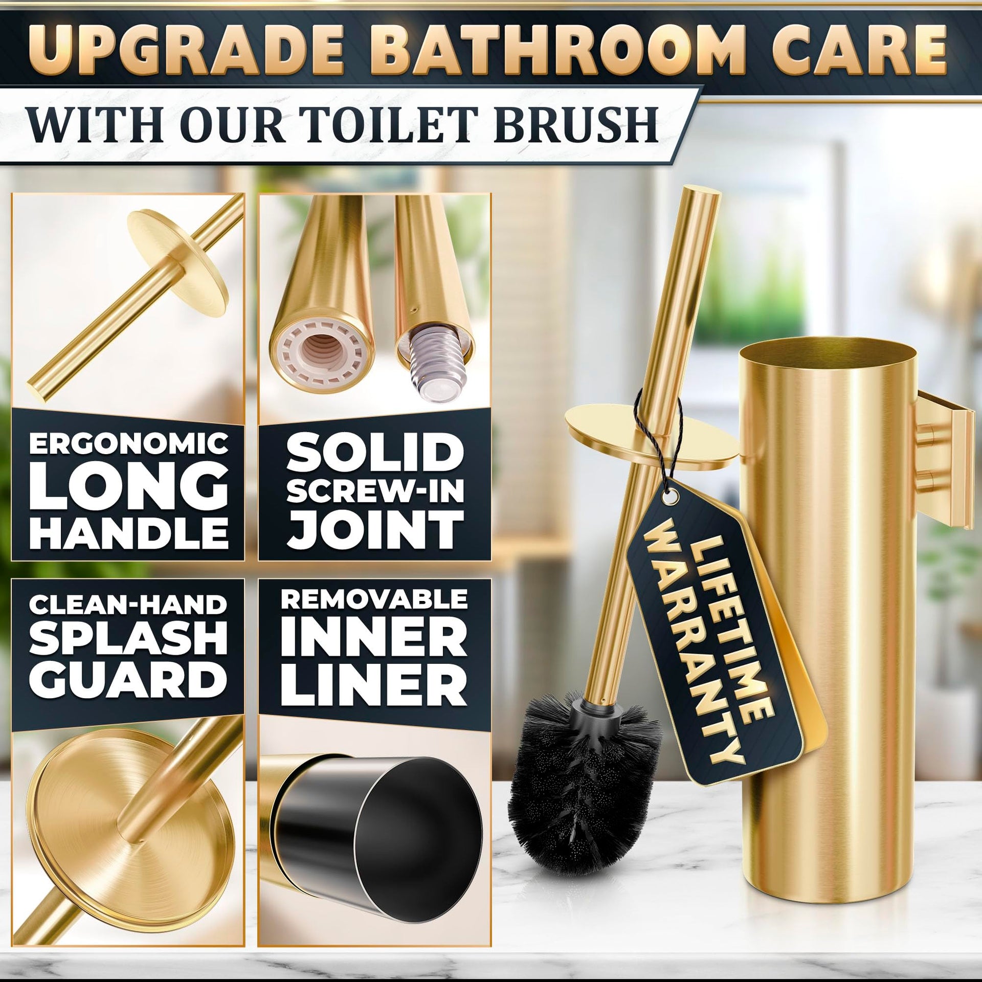 2 Pcs Wall Mounted Stainless Steel Toilet Brush and Holder Set