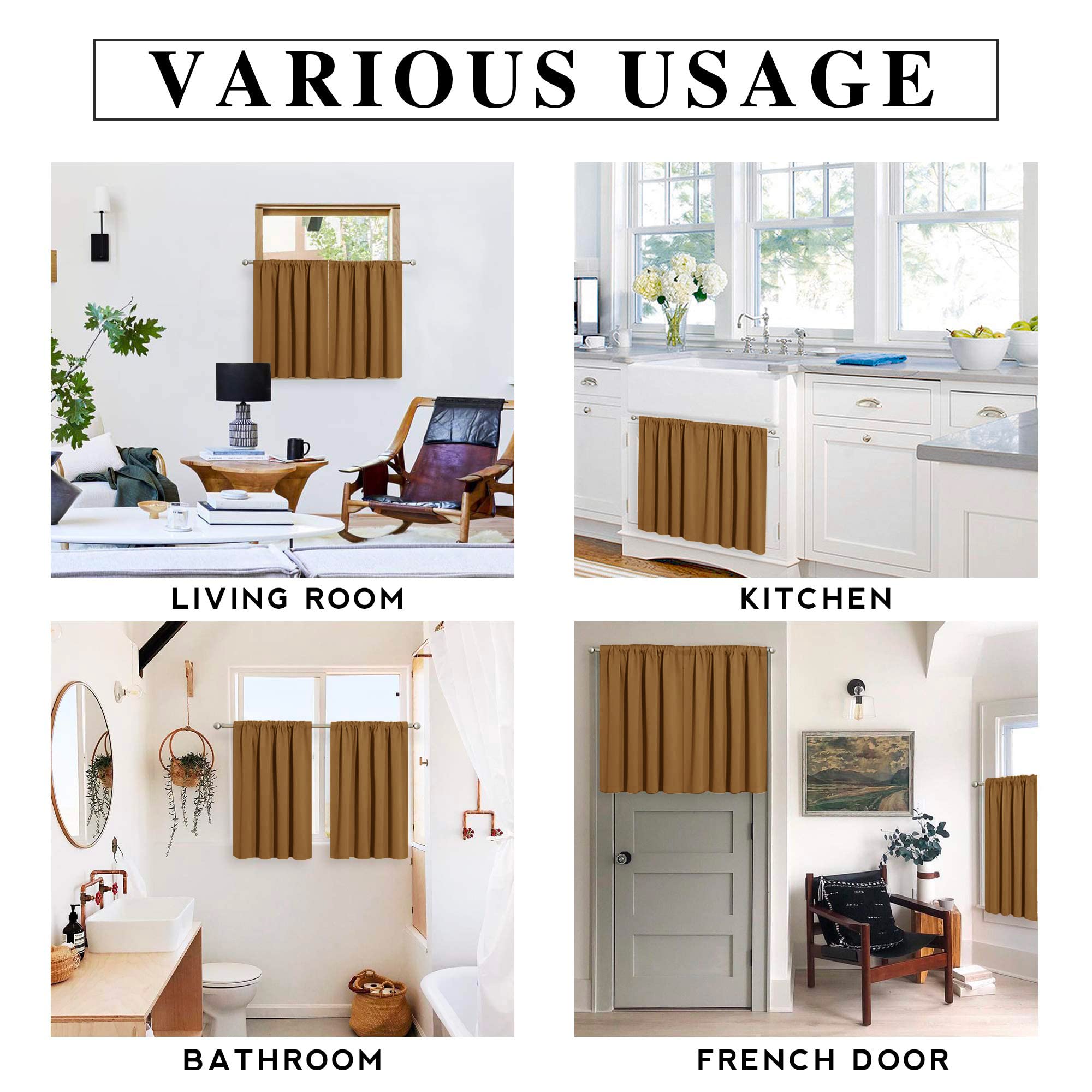 Short Gold Brown Blackout Curtains for Small Bedroom Window Cafe