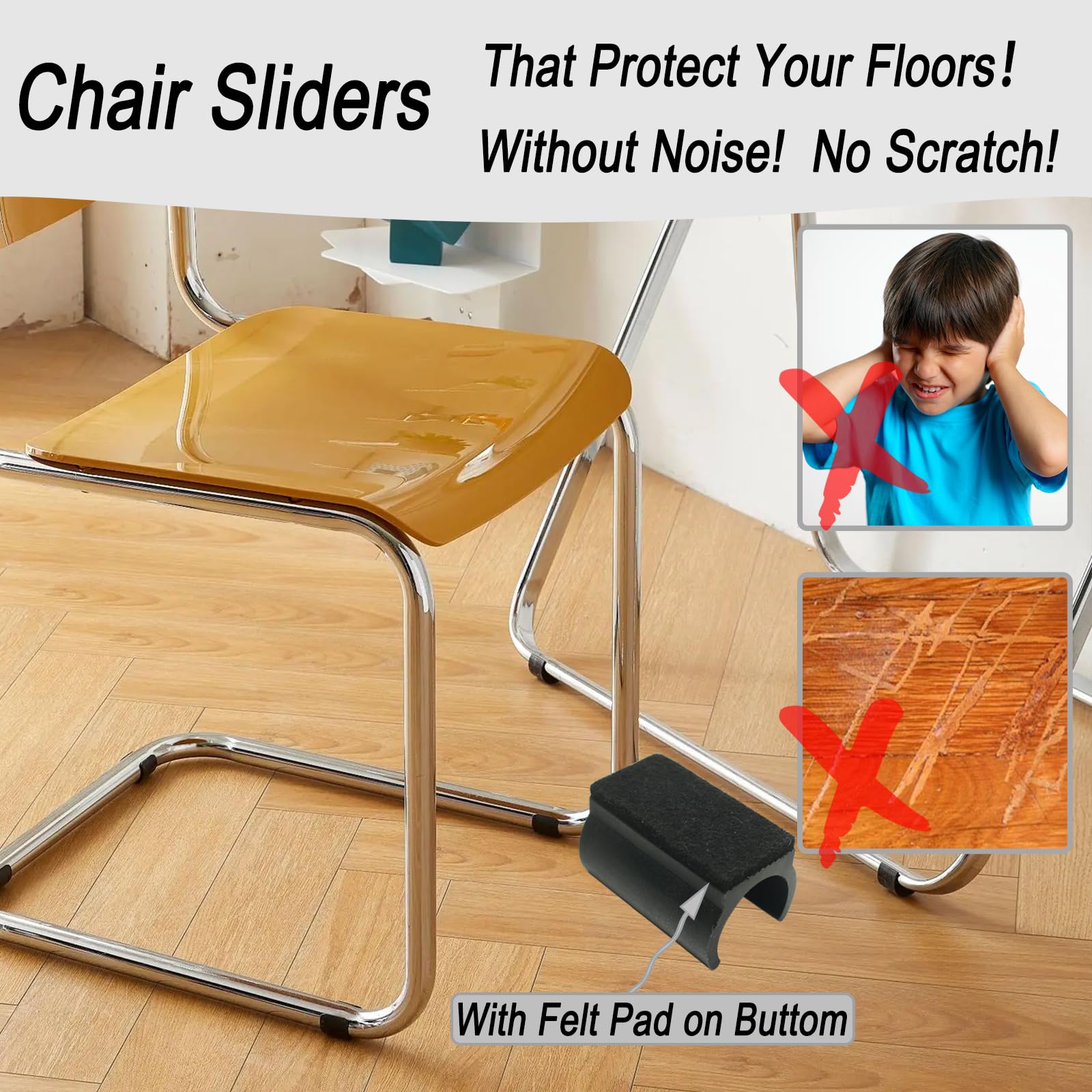 Rectangle U Shaped Sled Chair Leg Tips Cap with Felt Pads (8 Count)