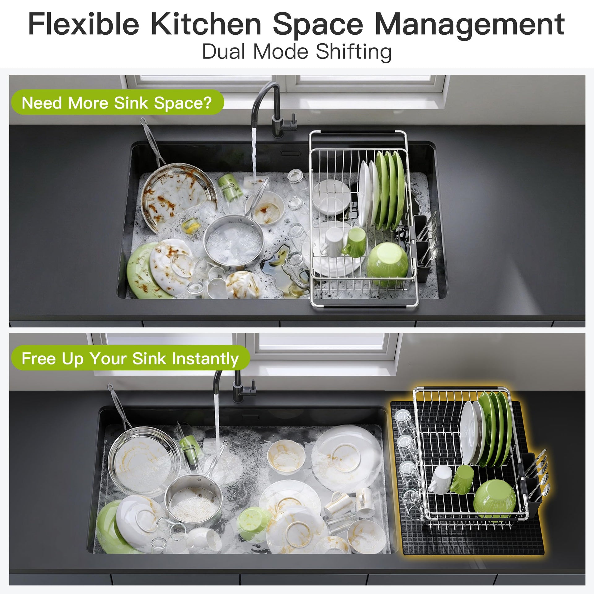 in Sink Dish Drying Rack with Mat