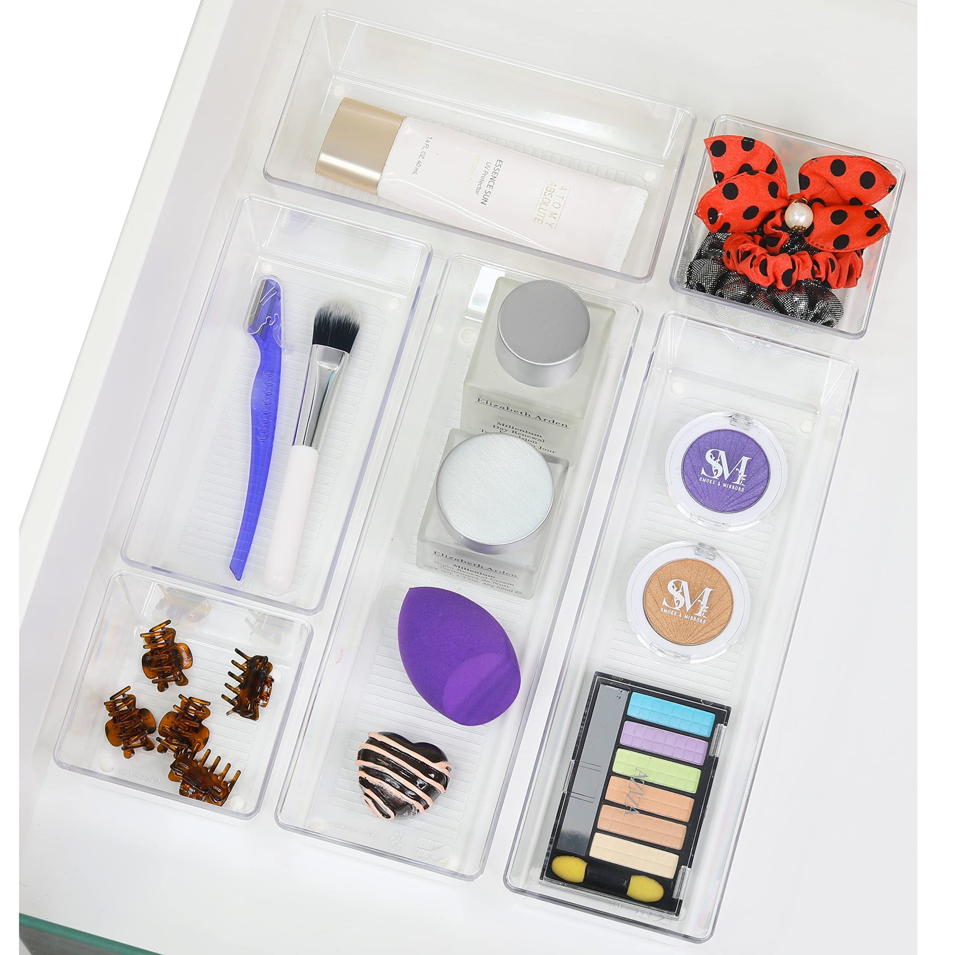 Clear Drawer Organizer for Office Bin Desk Storage (4 Count)