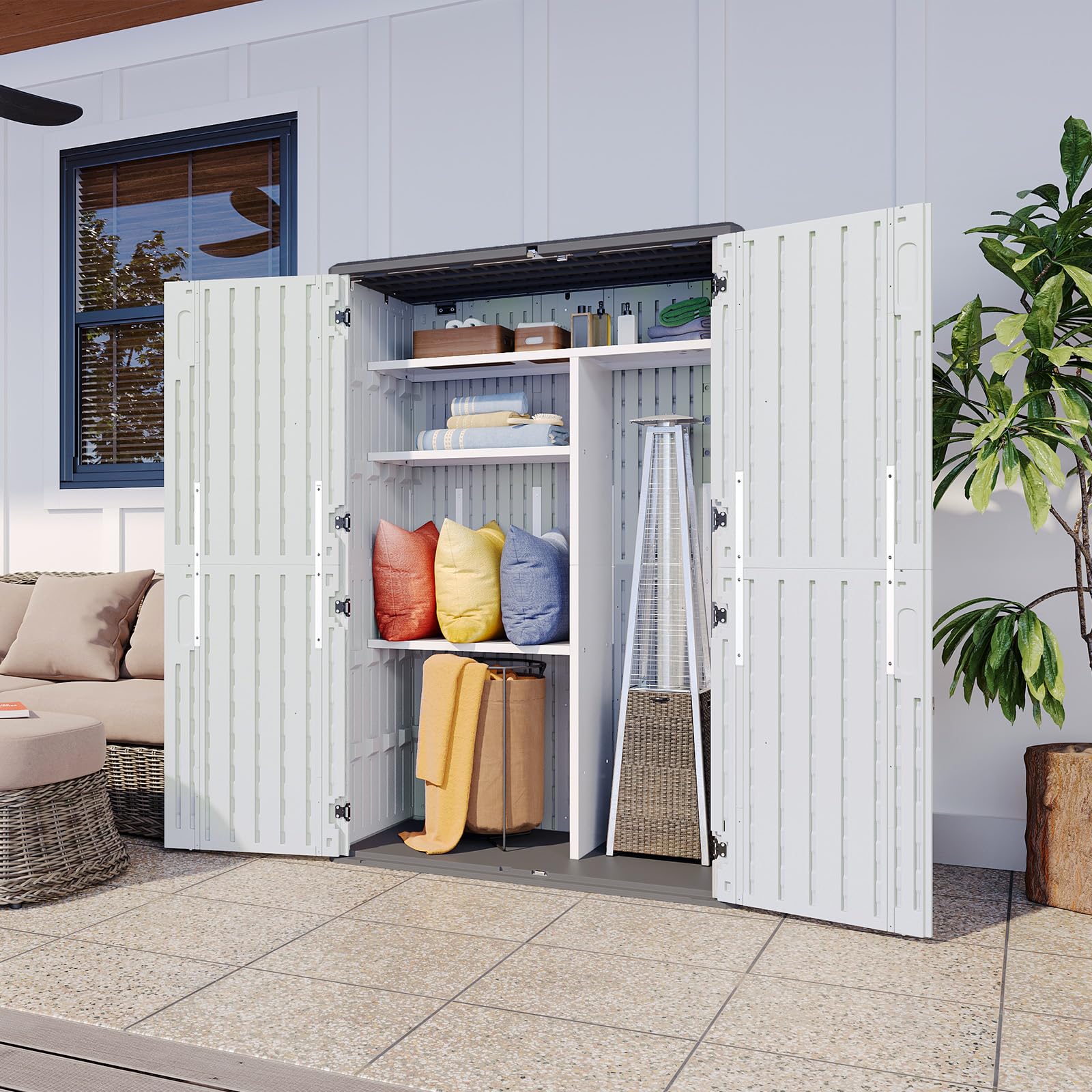 64 Cu.Ft Resin Storage Shed with Metal Shelving Kit & Floor