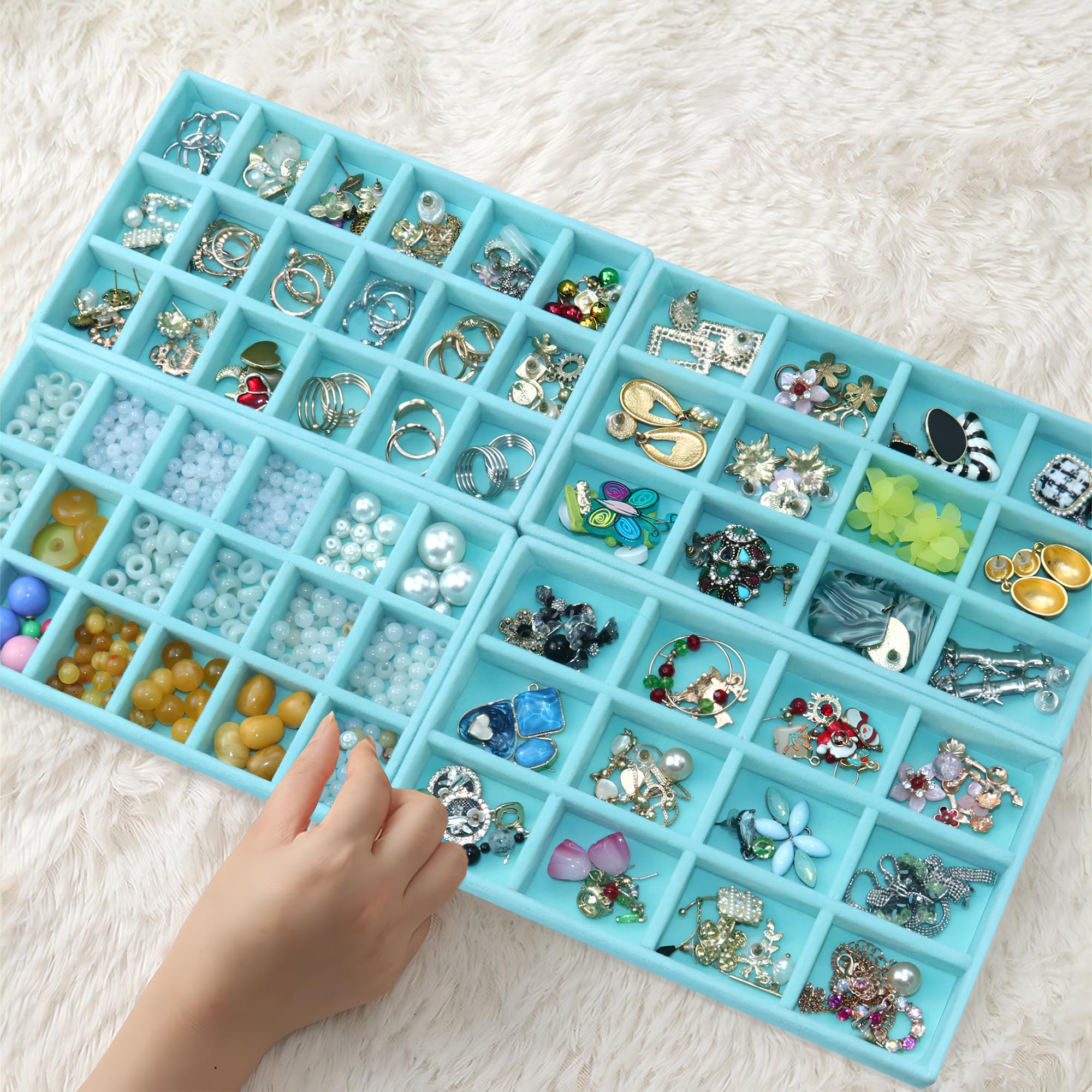 8 Pcs Velvet Jewelry Tray Stackable Jewelry Drawers Organizer Trays Rings Earrings Bracelet Organizer (8 Count)