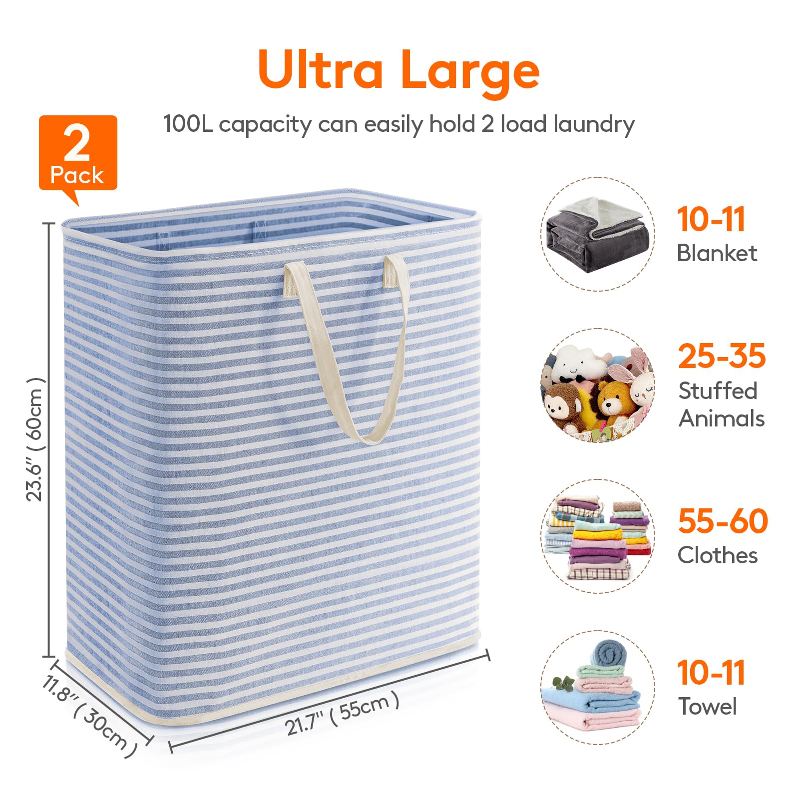 2 Pack Laundry Basket 100L Each (2 Count)