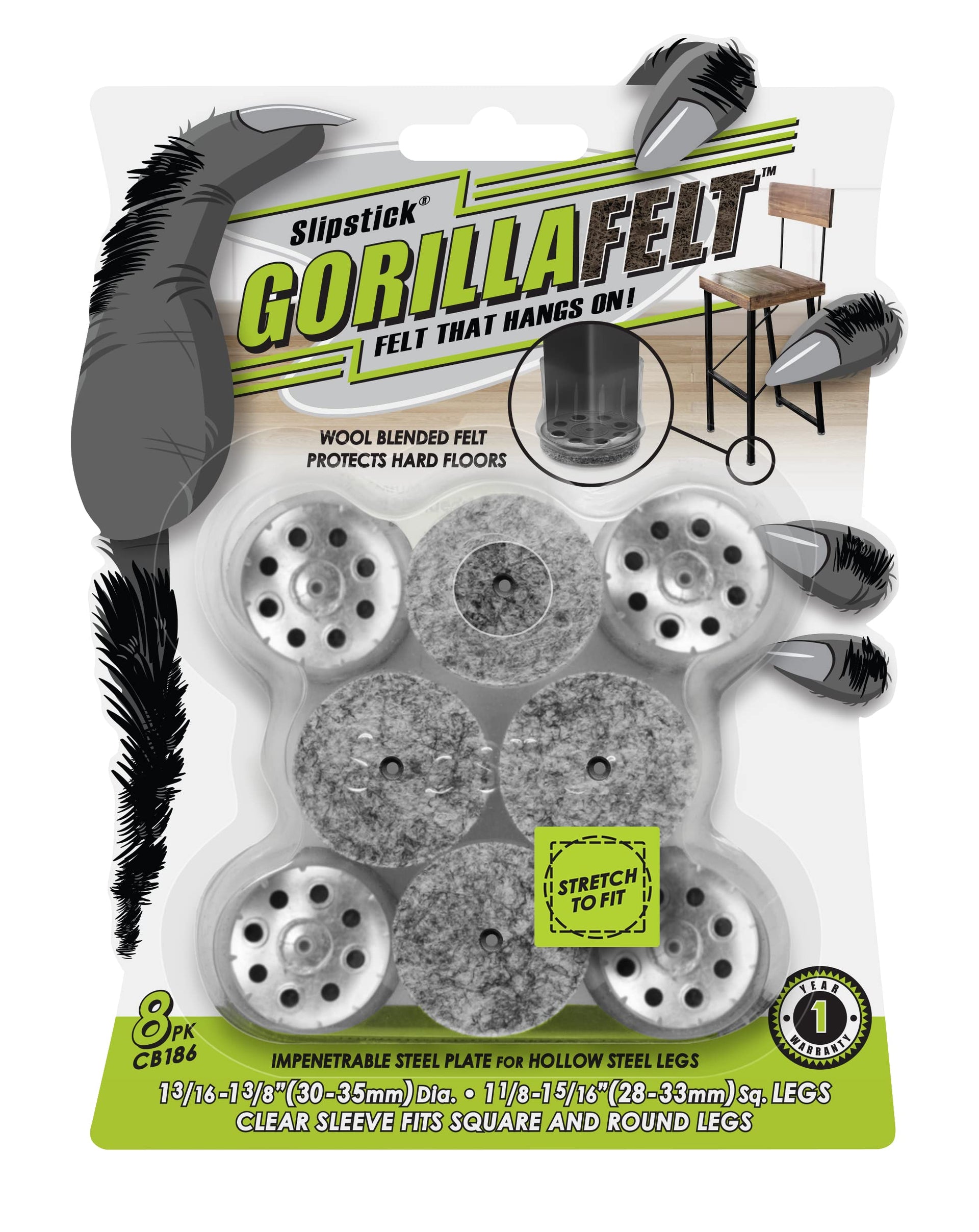 GorillaFelt Chair Leg Floor Protectors for Hardwood Floors (8 Count)