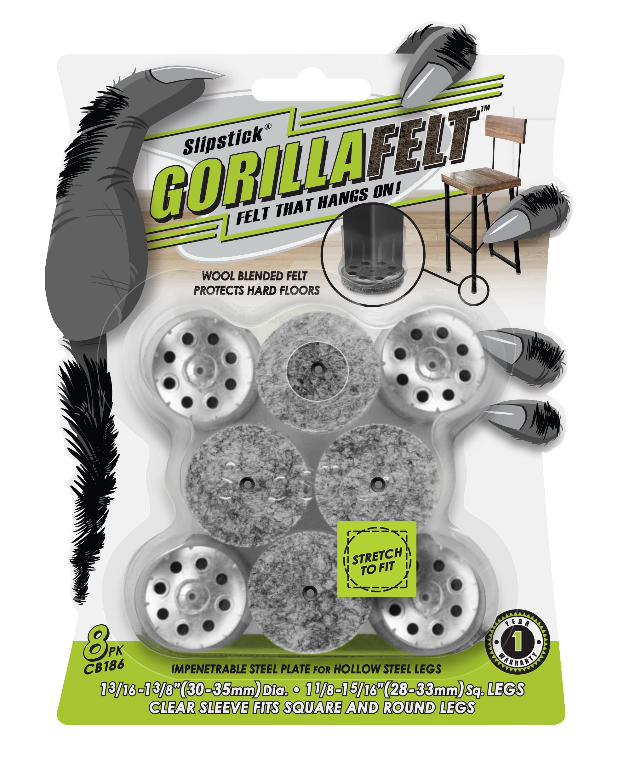 GorillaFelt Chair Leg Floor Protectors for Hardwood Floors (8 Count)
