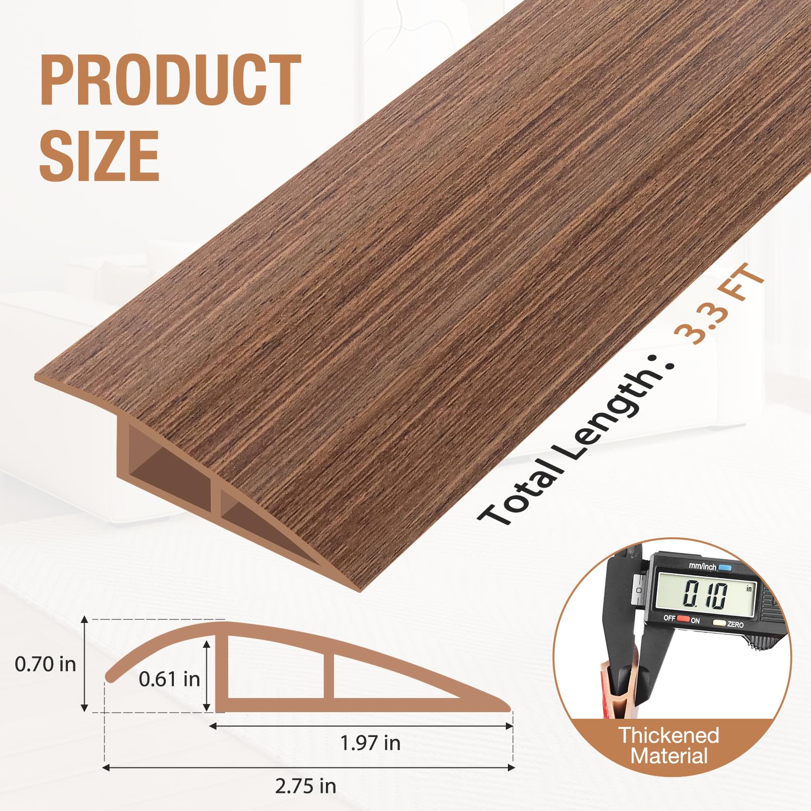 Floor Transition Strip Self Adhesive Vinyl Door Threshold Strip (3.3 Foot)
