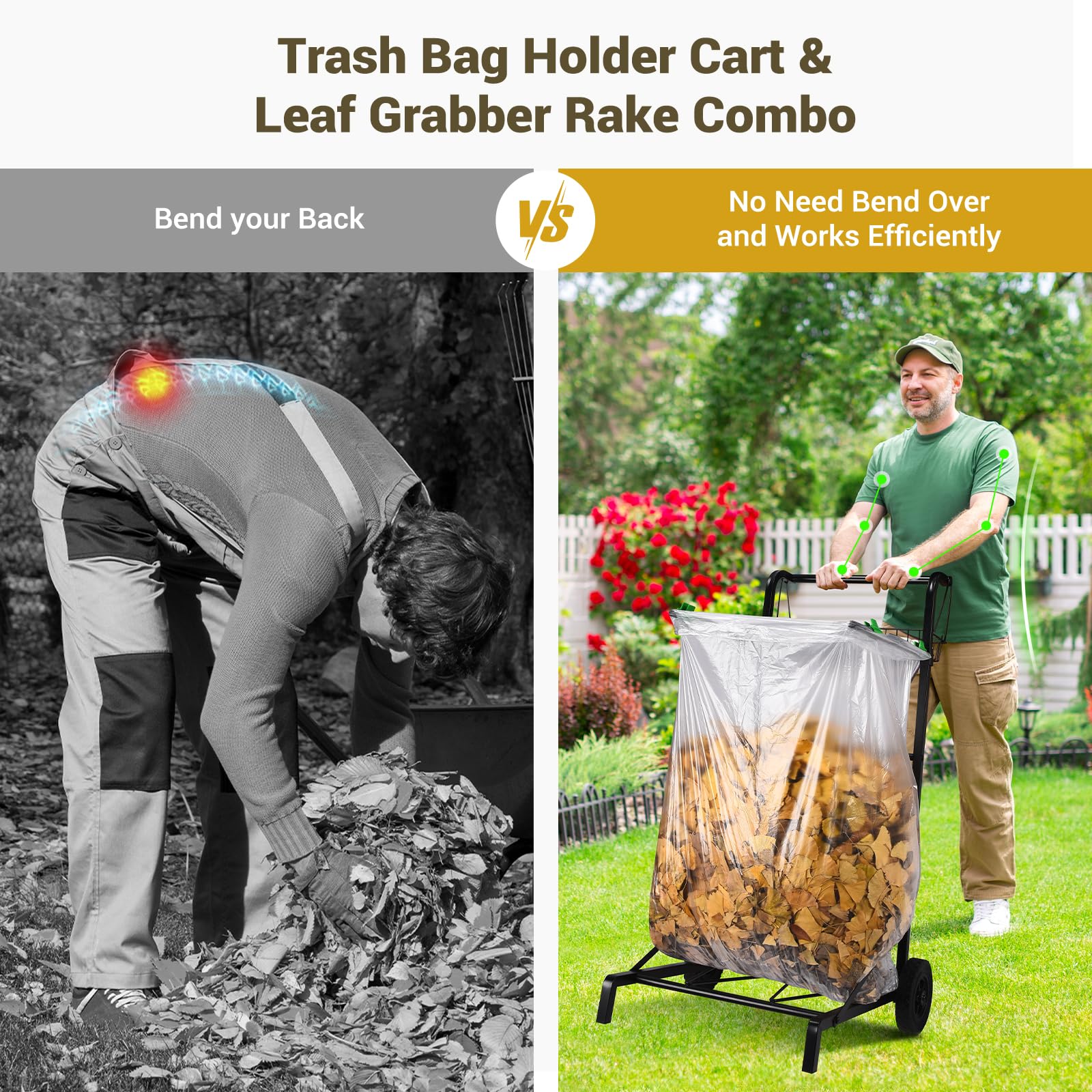 Mobile Trash Bag Holder with Storage Basket and Ergonomic Handle