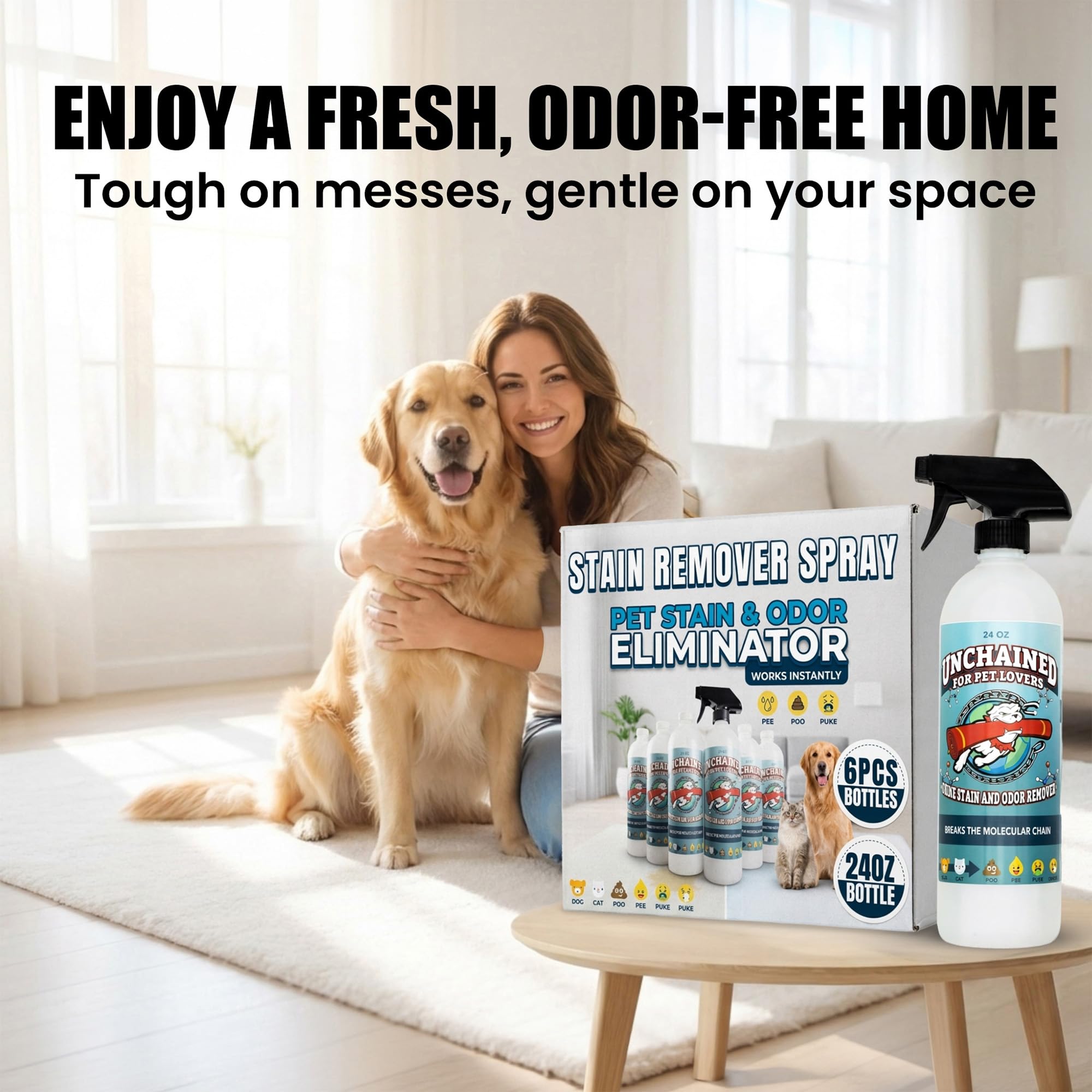 Unchained Pet Stain And Odor Remover Spray (144 Ounce)