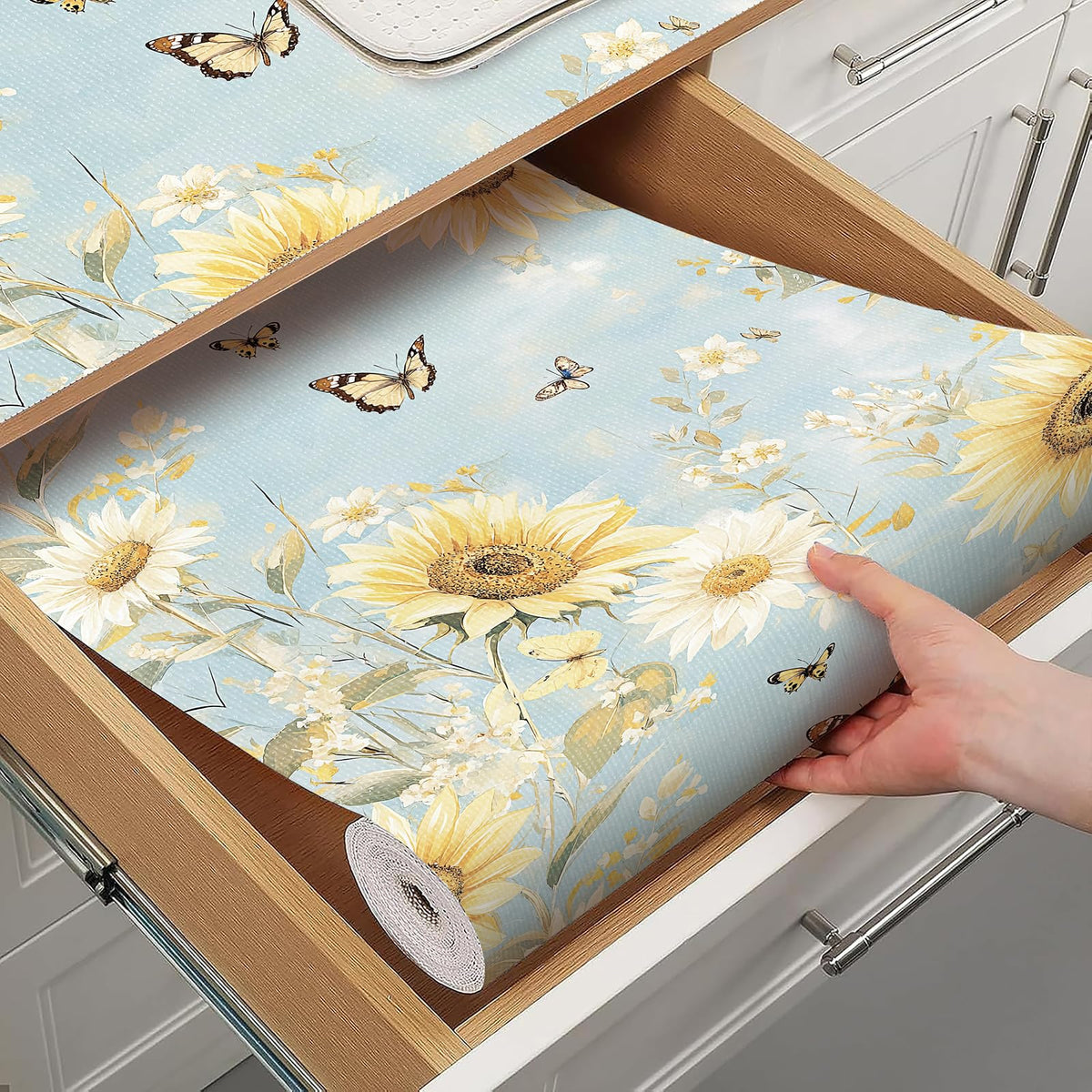Floral Shelf Liner Non Adhesive Kitchen Drawer Liner 12in x 10ft (14.172 Sq Ft)