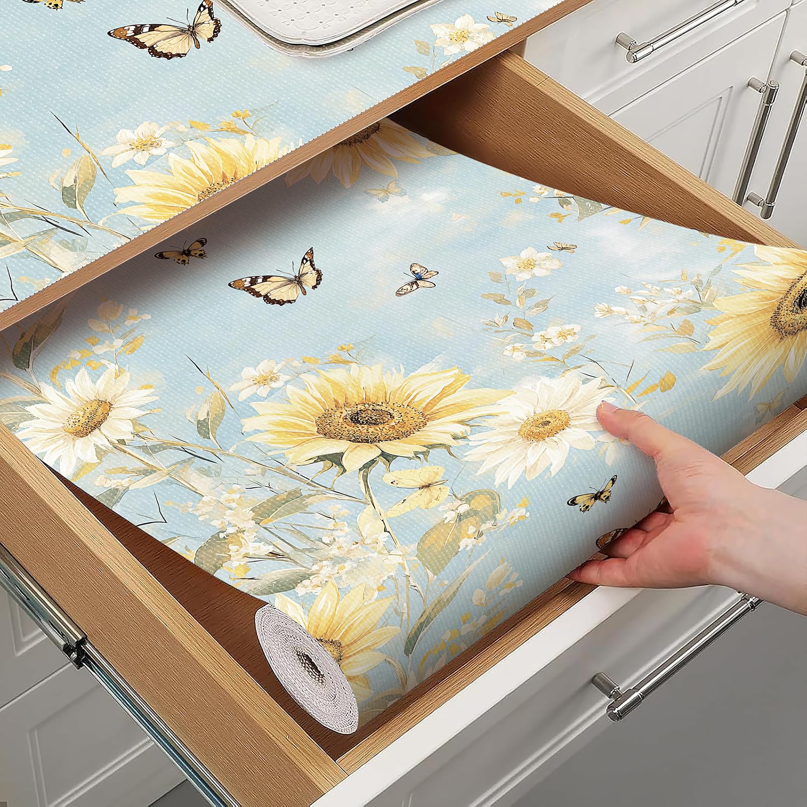 Floral Shelf Liner Non Adhesive Kitchen Drawer Liner 12in x 16.4ft