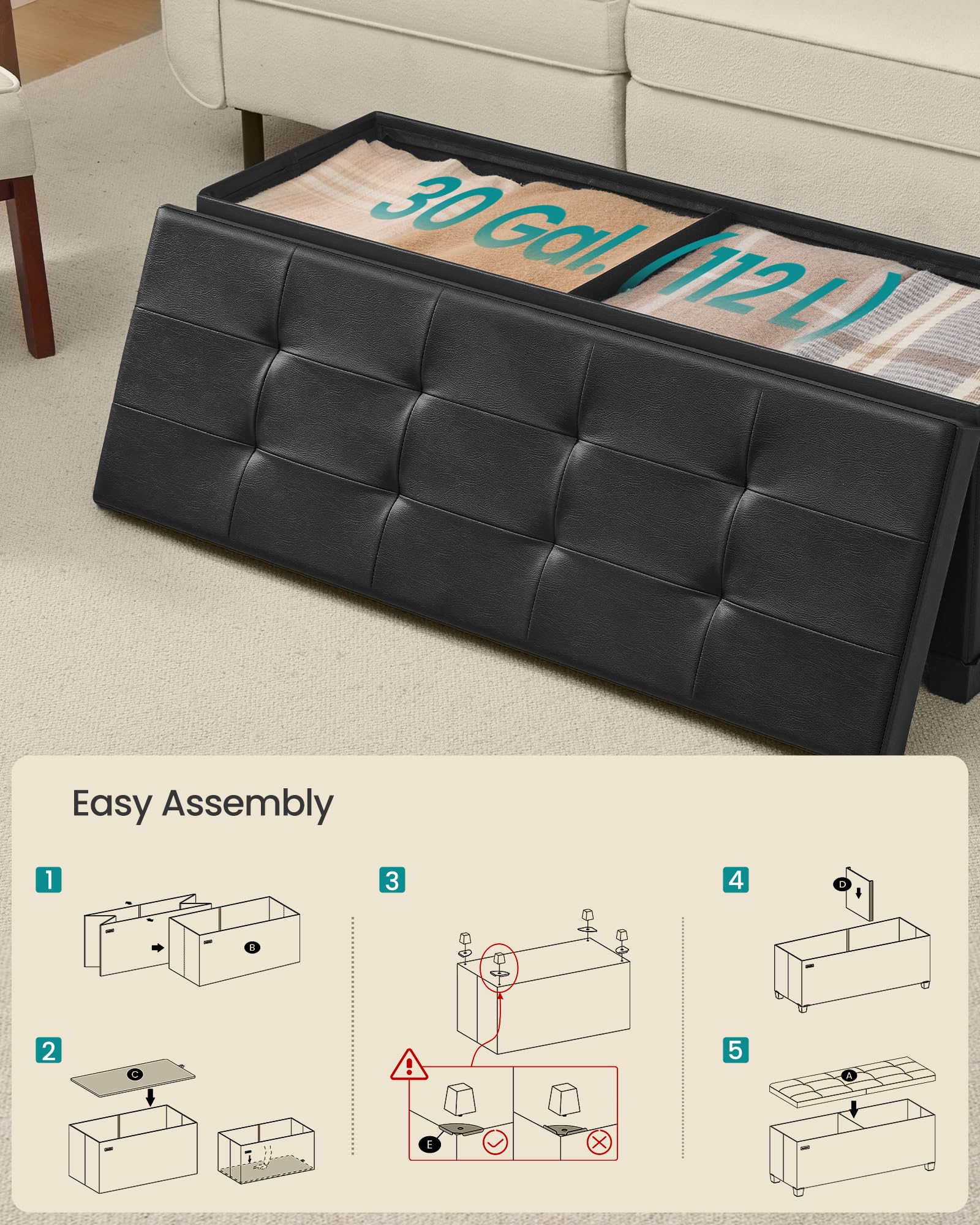 Storage Ottoman Bench with Legs