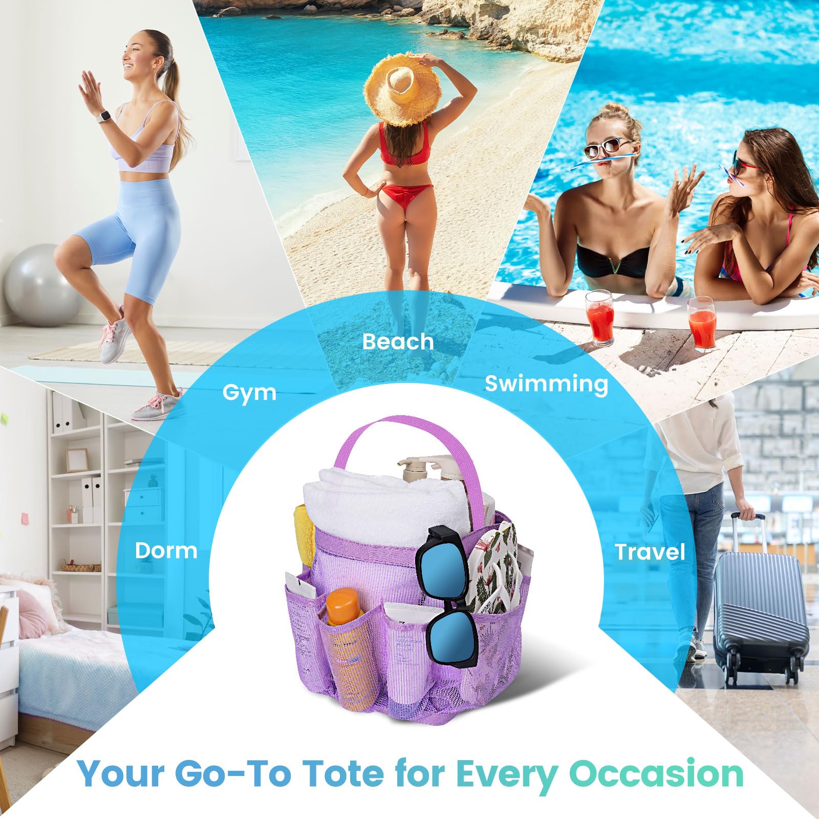 Mesh Shower Caddy for College Dorm Room Essentials for Girls with 9 Pockets