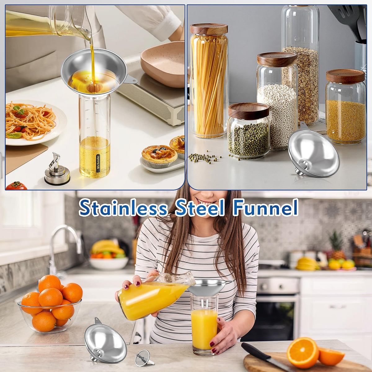 Stainless Steel Funnel with 30 Mesh Filter Food Grade Metal Funnel for Kitchen