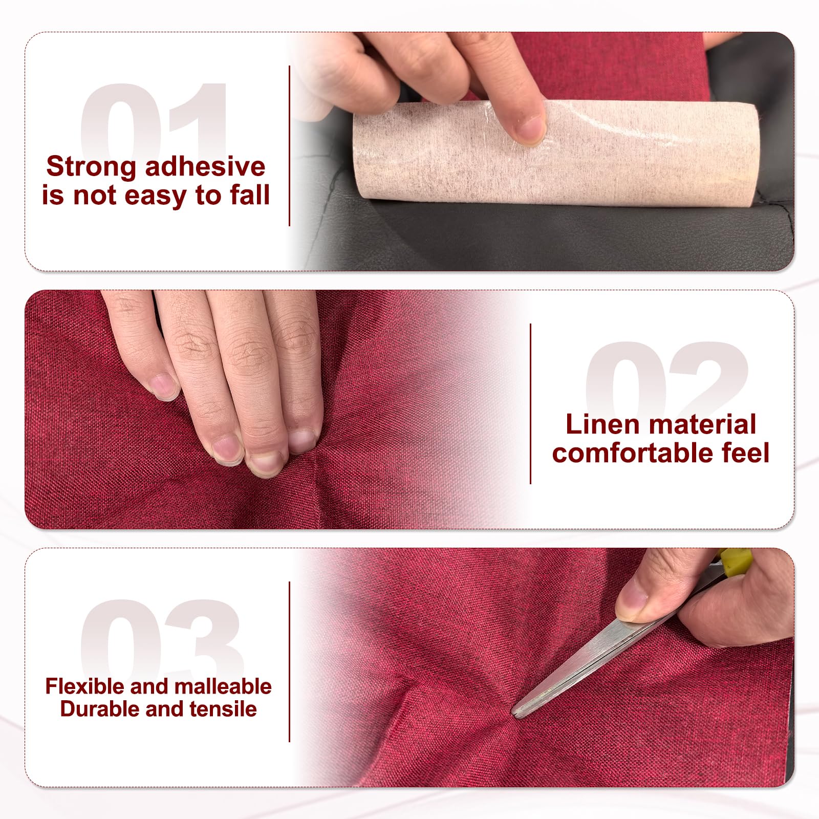 Self Adhesive Leather Furniture Patches Tape 70x6.2 Wine Red