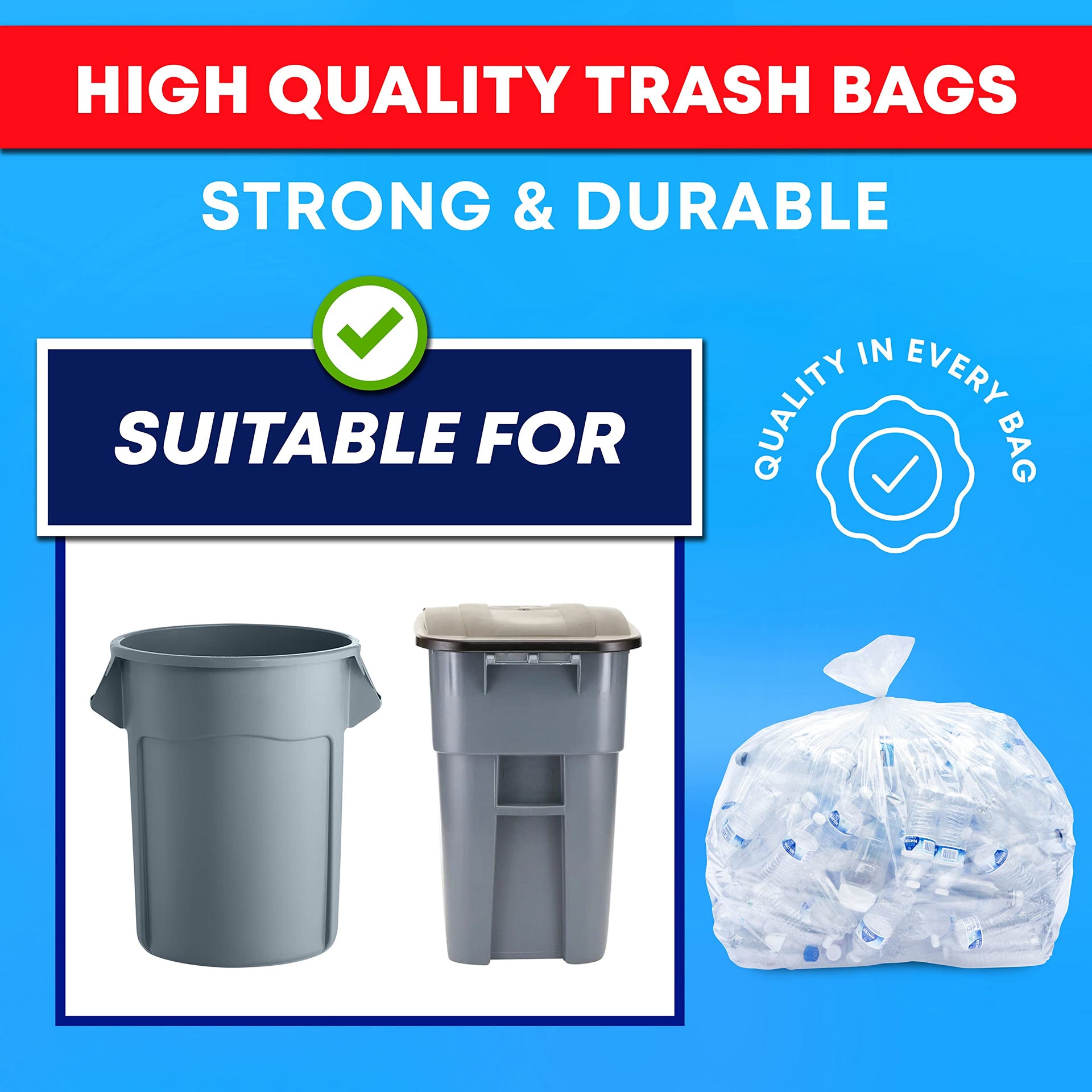 30 33 Gallon Clear Trash Bags Heavy Duty (250 Count)
