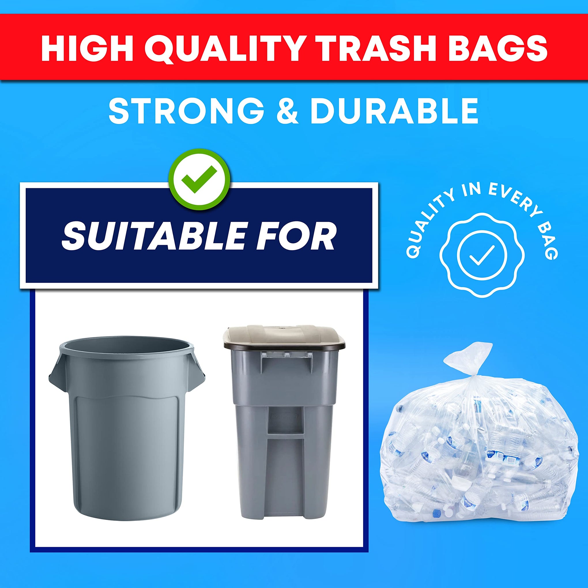 30 33 Gallon Clear Trash Bags Heavy Duty (250 Count)