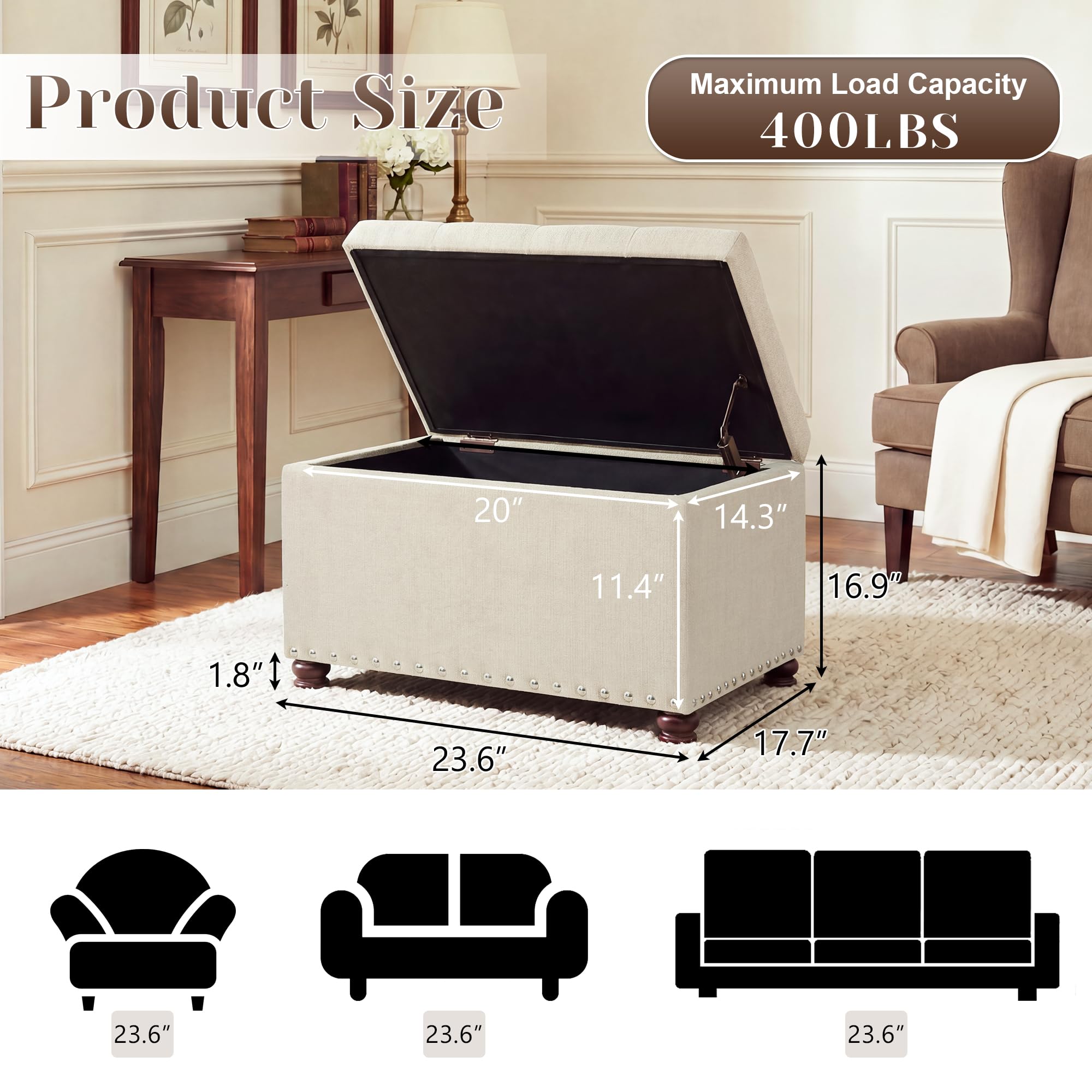 24" Ottoman with Storage