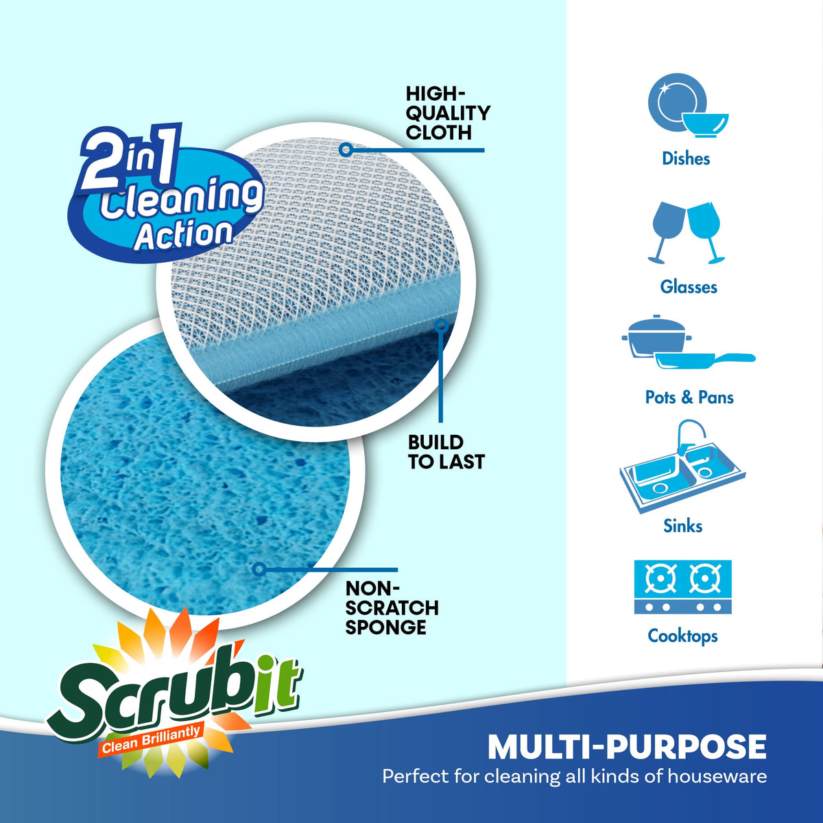 12 Pack] Scrub and Wipe Cleaning Pads (12 Count)