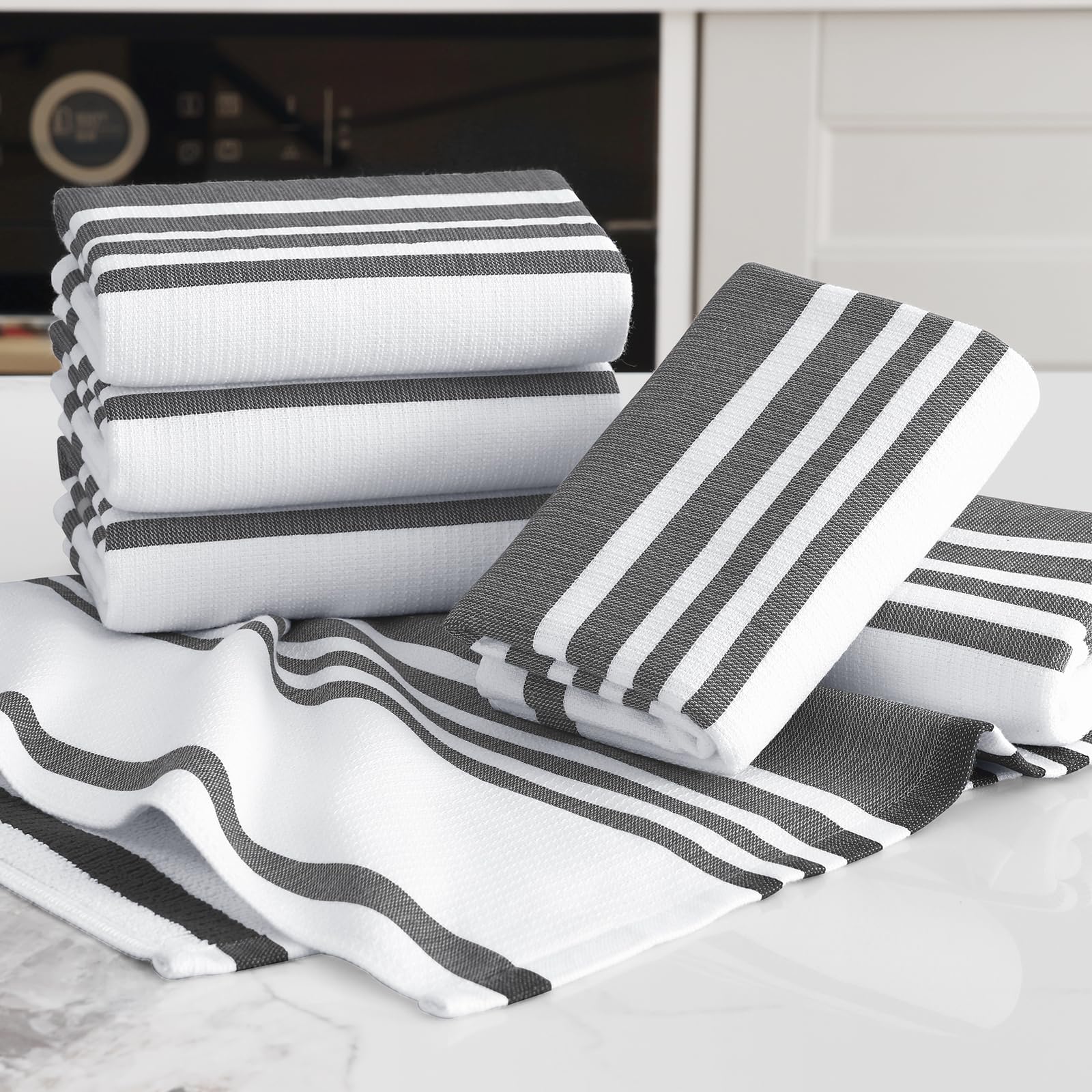 Premium Cotton Stripe Kitchen Towels 6 Pack (6 Count)