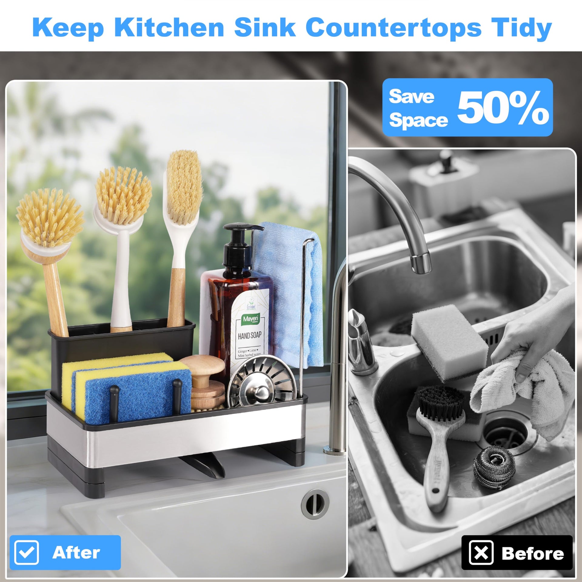 Sponge Holder for Kitchen Sink Caddy Organizer