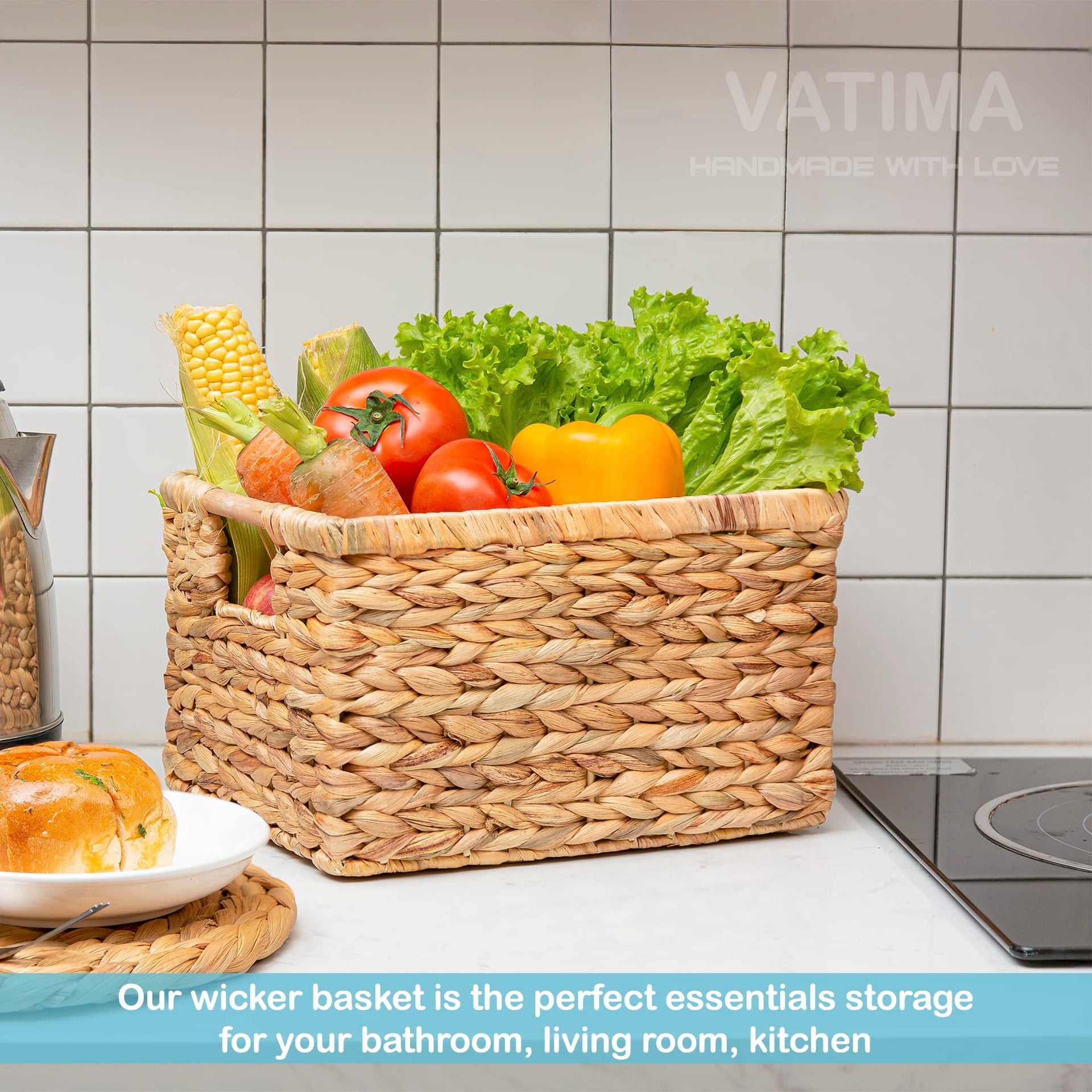 Natural Water Hyacinth storage basket with Handle (3 Count)