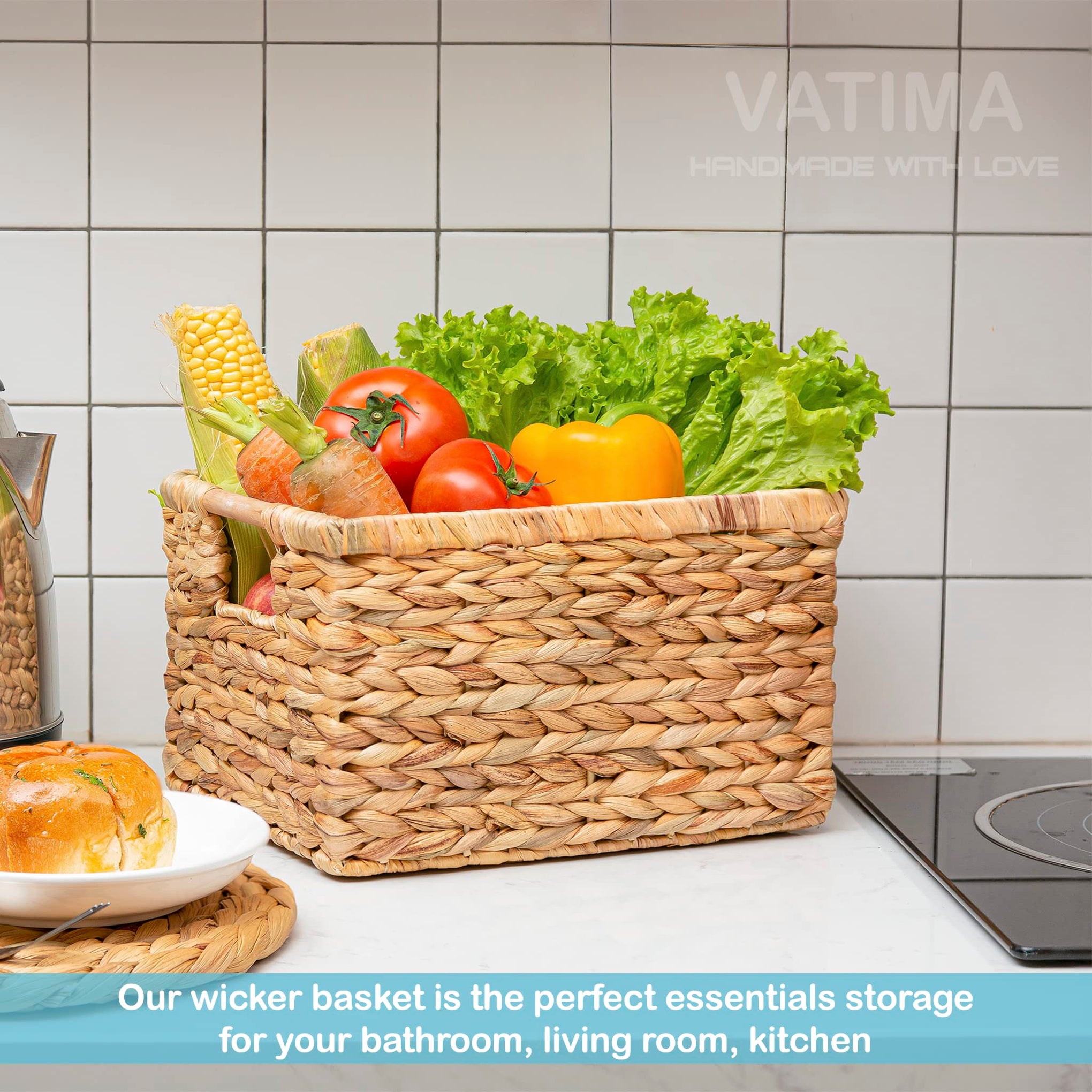 Natural Water Hyacinth storage basket with Handle (3 Count)