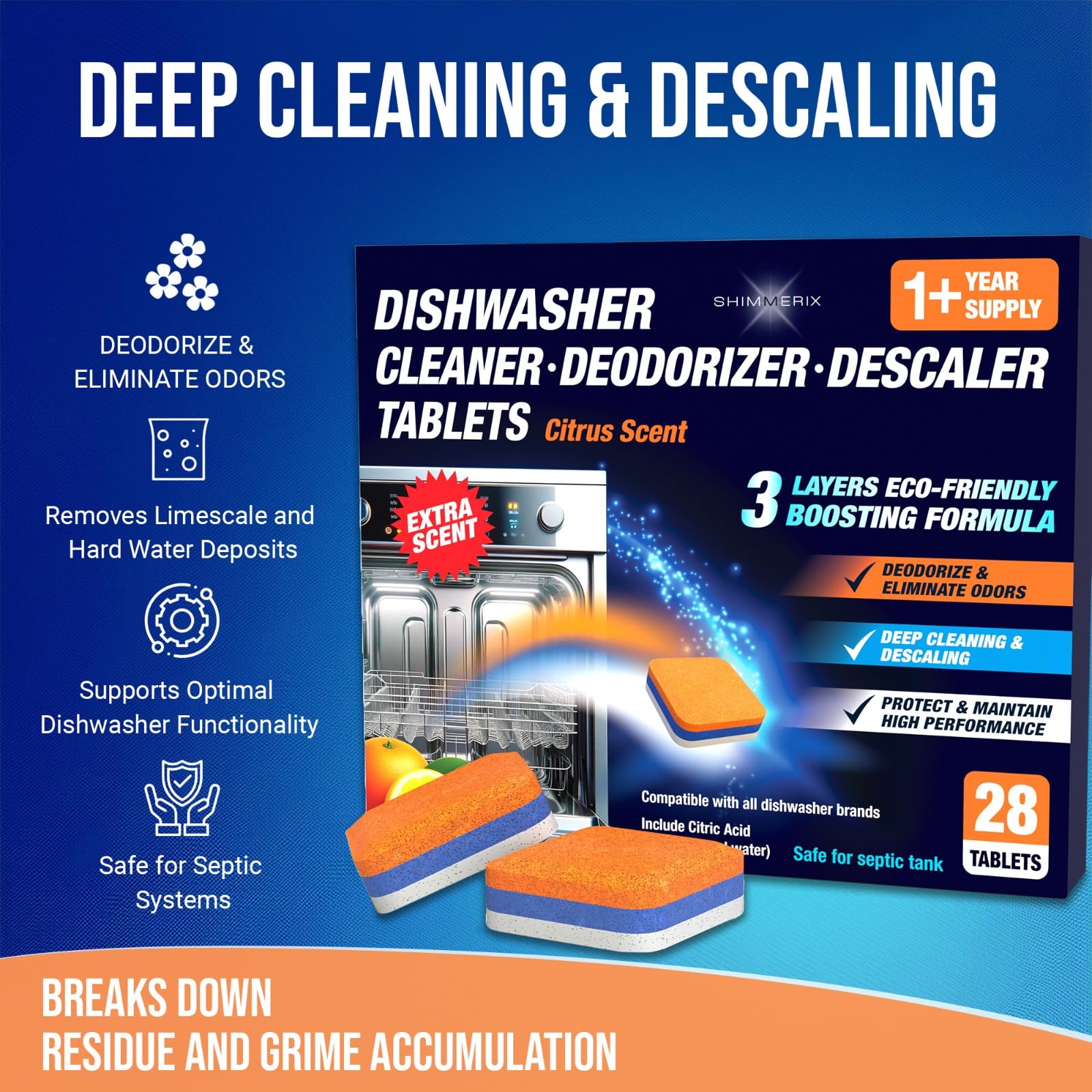 Washing Machine Cleaner 28 Pack & Dishwasher Cleaner Tablets 28 Pack Bundle (56 Count)