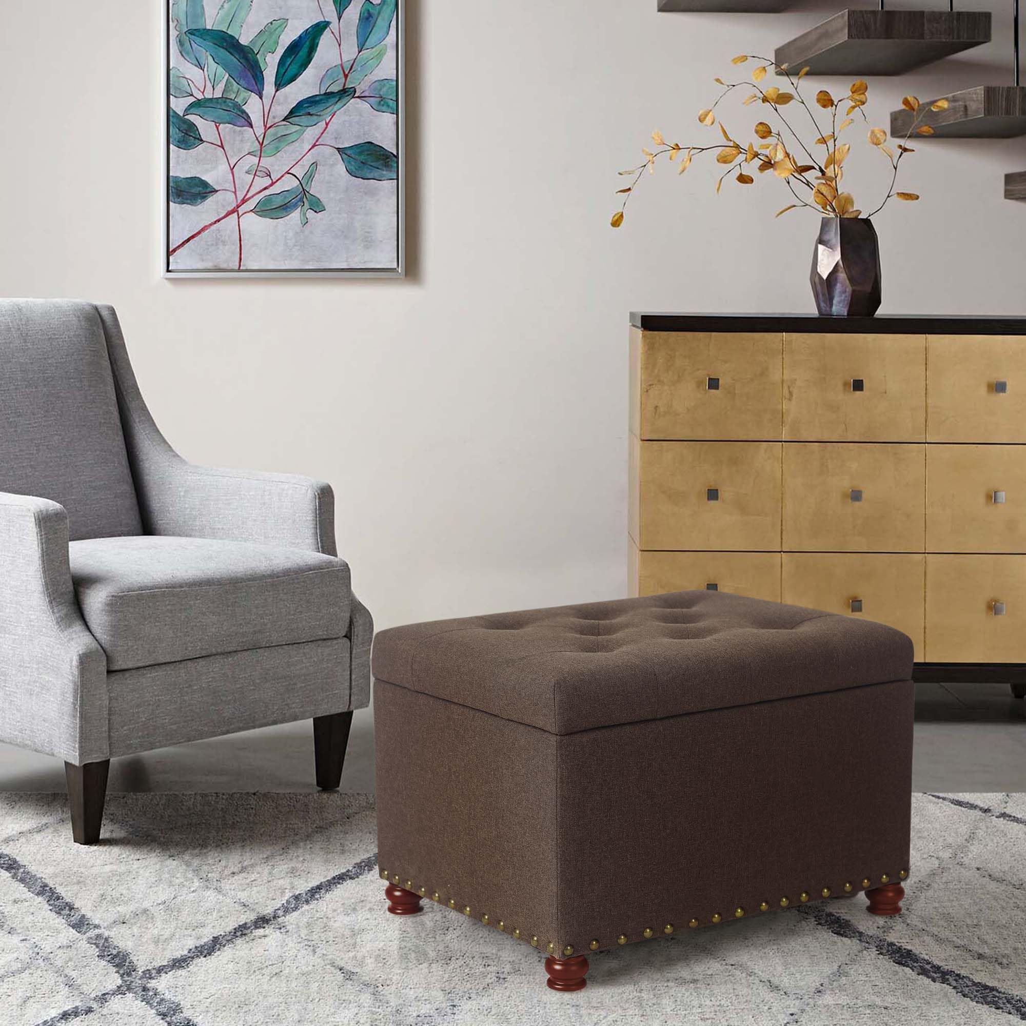 Storage Ottoman Linen Tufted Bench