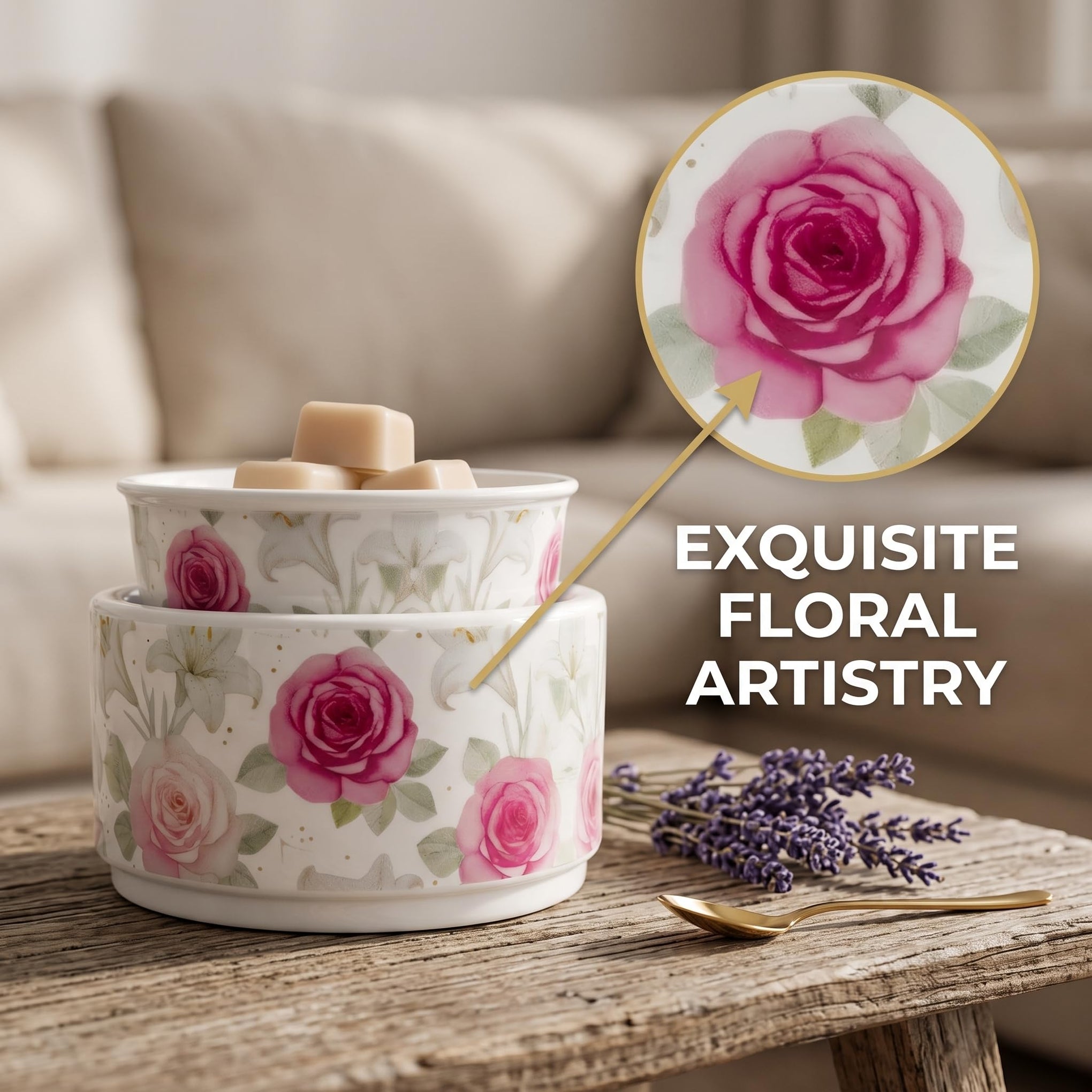 Pink Floral Ceramic Electric Wax Melt Warmer