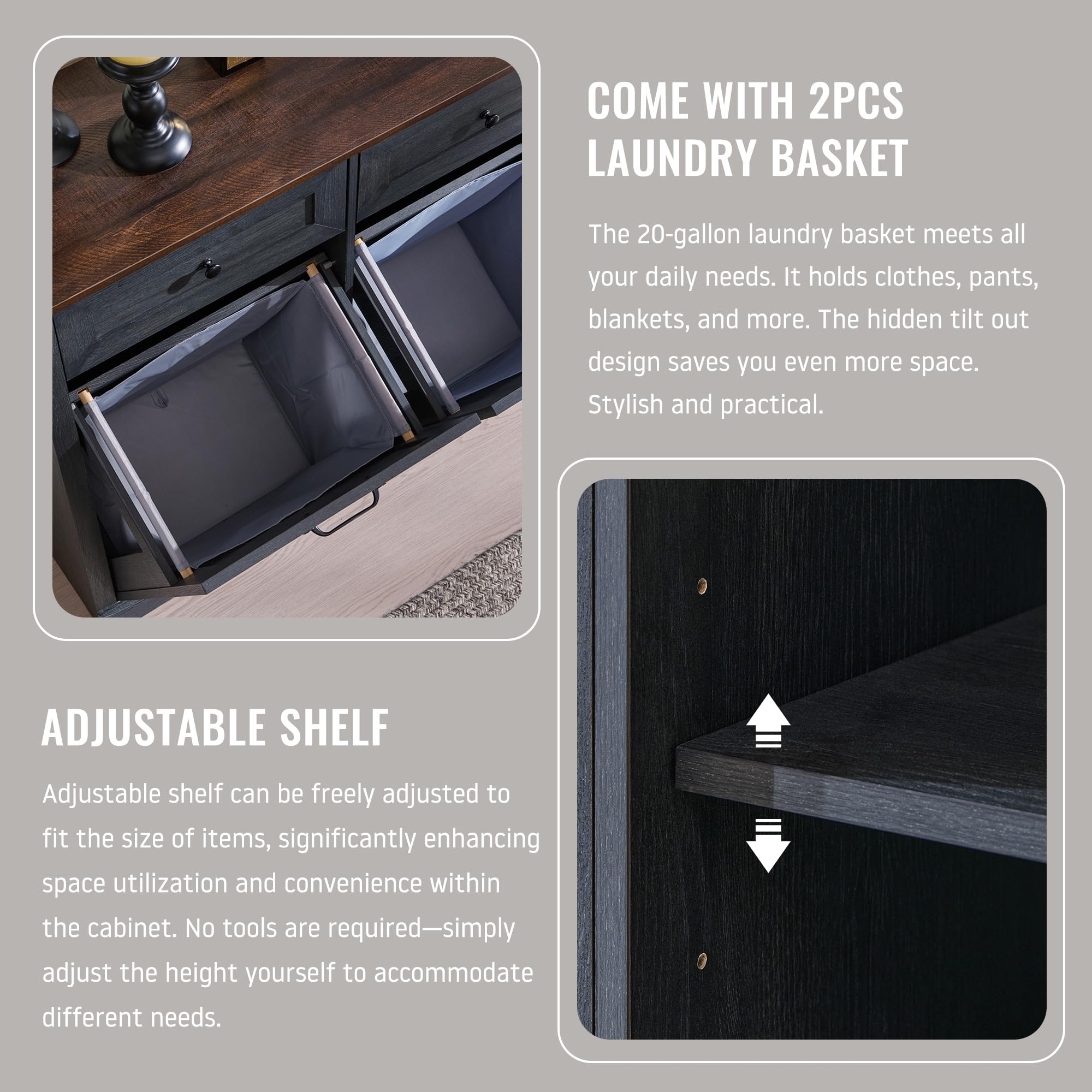 Triple Tilt Out Laundry Hamper Cabinet