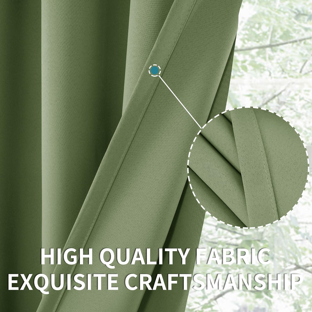 Olive Green Short Blackout Curtains 36 Inch Length (2 Count)