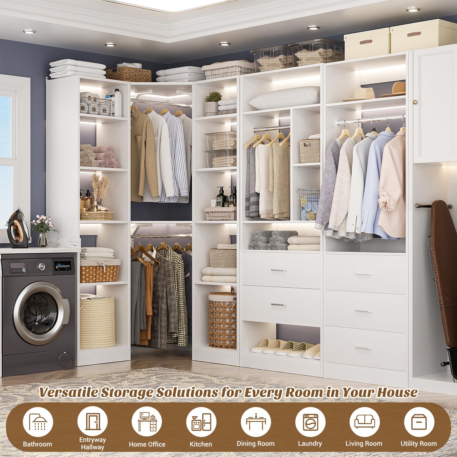 Corner Closet System with 5 Drawers