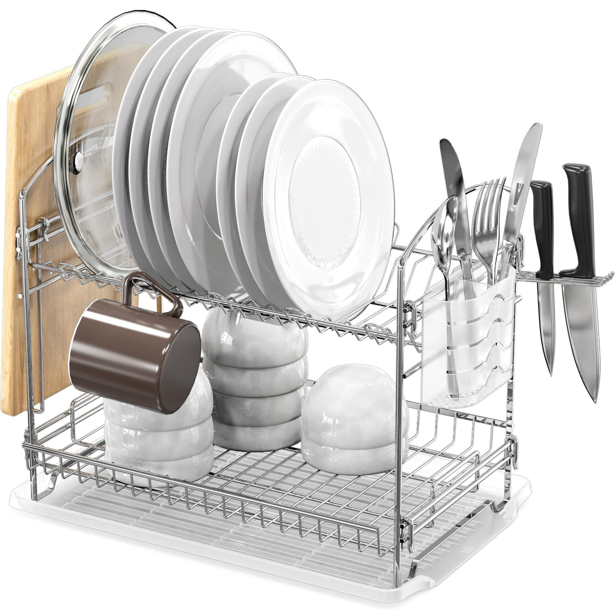 2 Tier Stainless Steel Dish Rack with Drainboard
