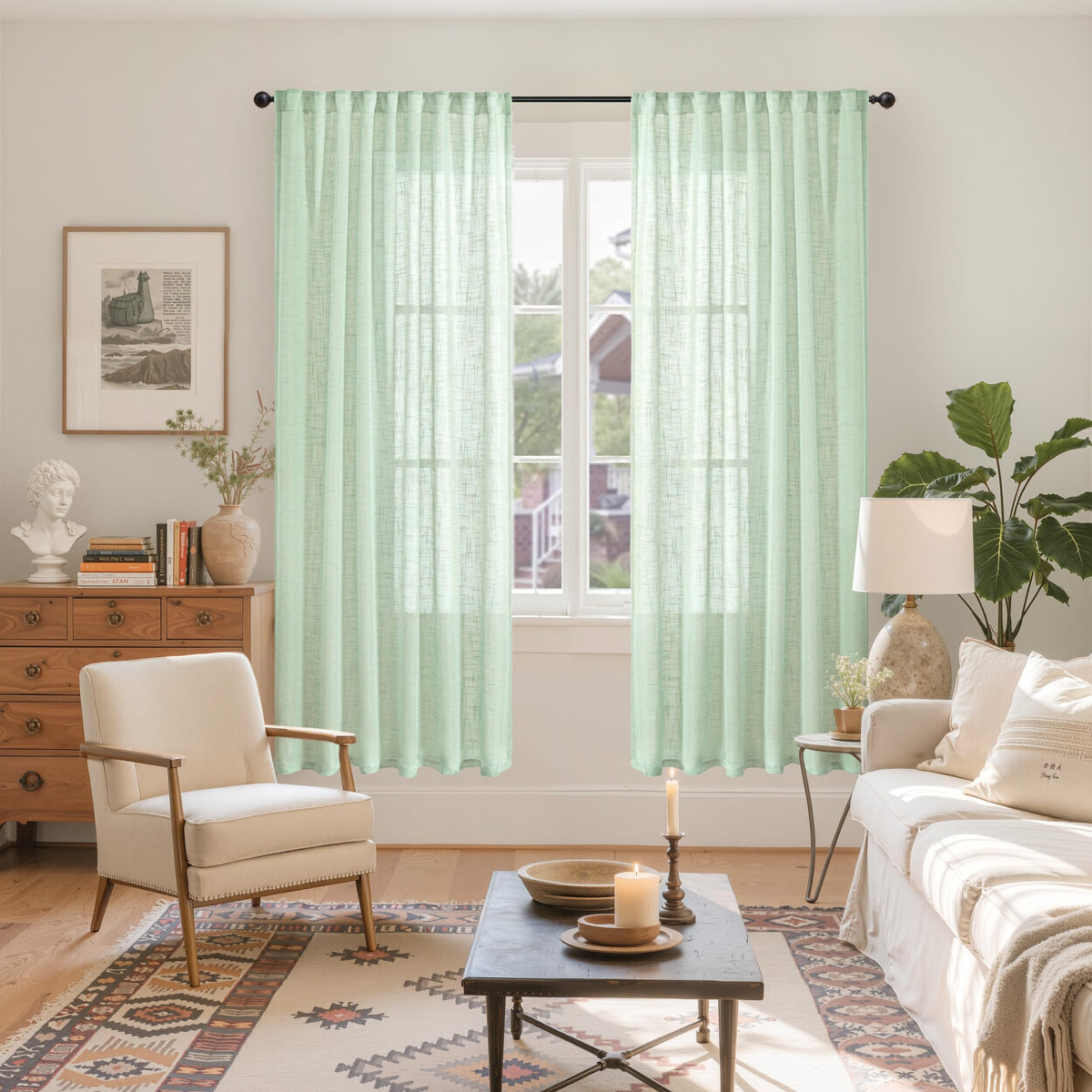 Light Green Linen Curtains 72 Inch Length for Living Room (2 Count)