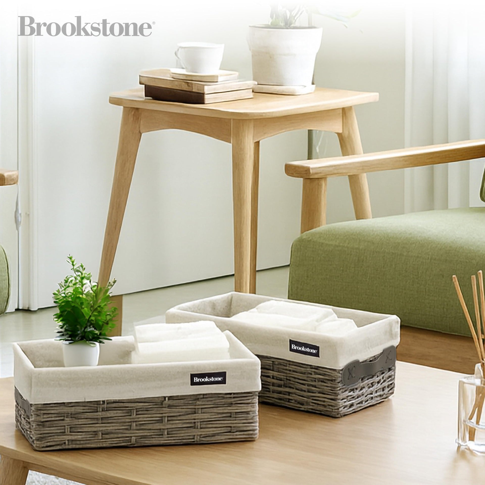 Wicker Shelf Storage Basket Decorative Shelf Bin (2 Count)