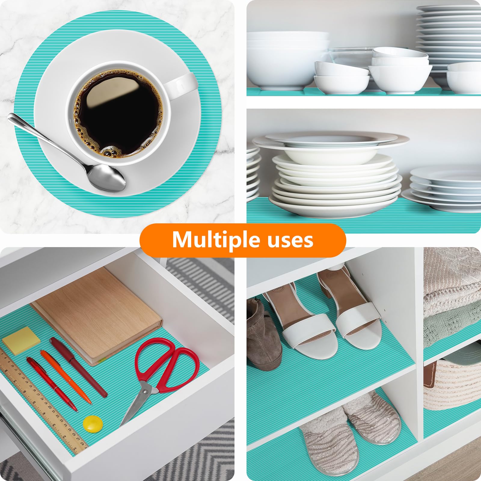 Shelf Liners for Kitchen Cabinets Drawer Liner Non Adhesive Cupboard Mat EVA Material Waterproof Refrigerator Mats Washable Fridge Liner for Cupboard and Desks Liner Blue 17.3 x 236.2 Inches (409.4 Sq Ft)